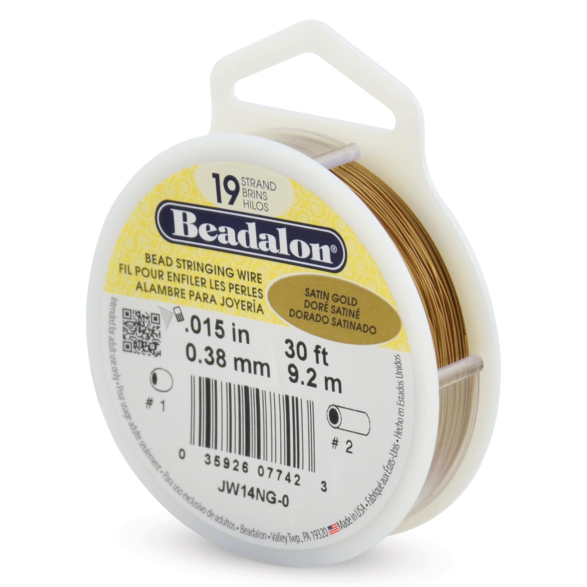 Beadalon 19 Strand Bead Stringing Wire - Satin Gold, 0.015" x 30 ft.