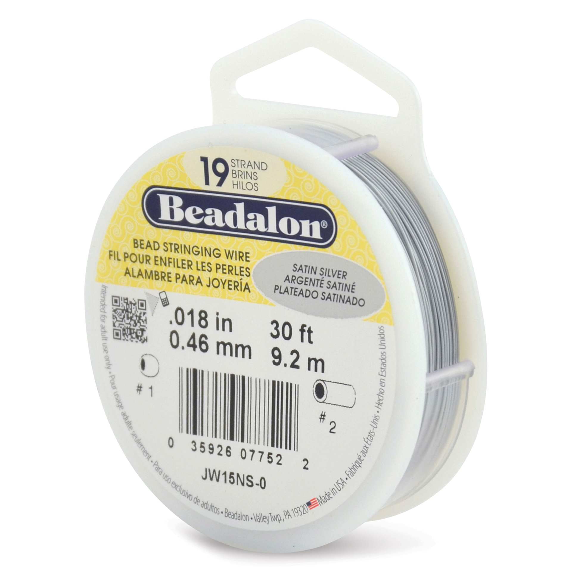 Beadalon 19 Strand Bead Stringing Wire - Satin Silver, 0.018" x 30 ft.