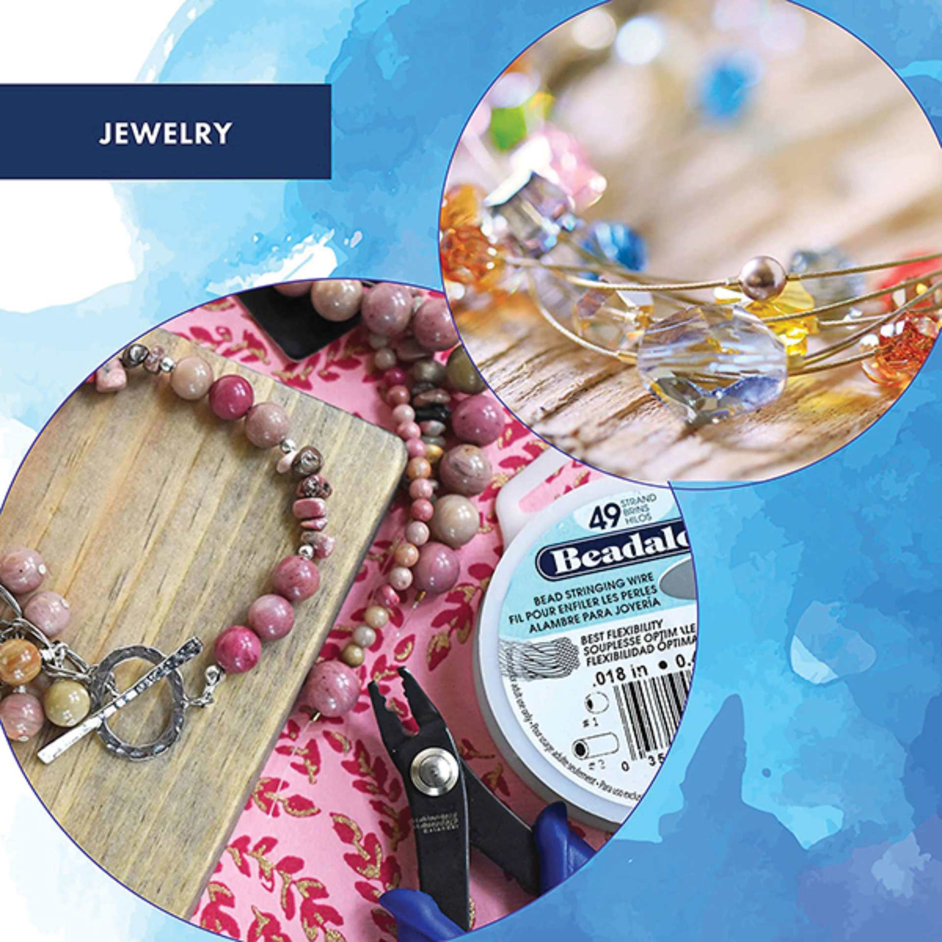 Beadalon 49 Strand Bead Stringing Wire finished jewelry project examples, necklace and bracelet