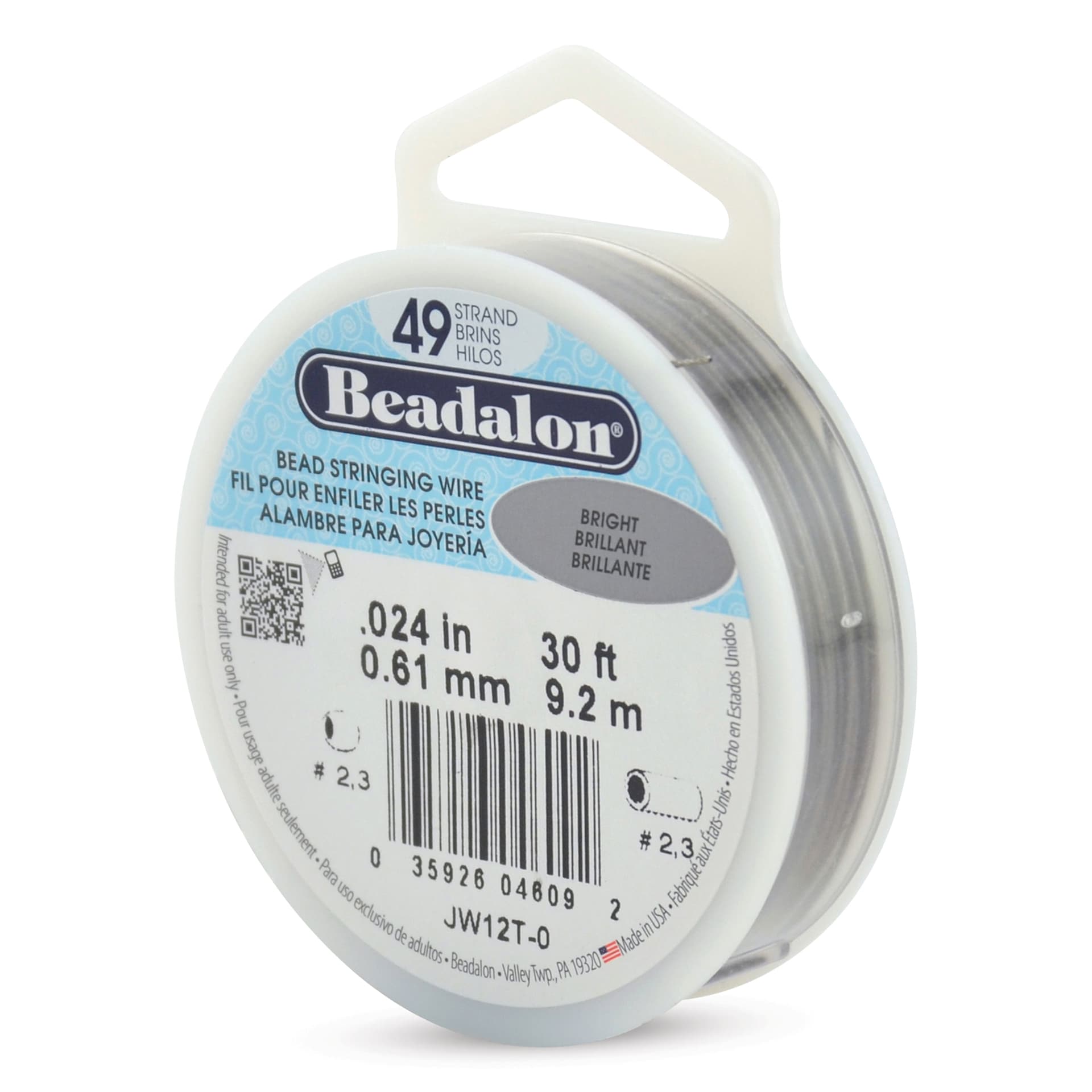 Beadalon 49 Strand Bead Stringing Wire - Bright, 0.024" x 30 ft