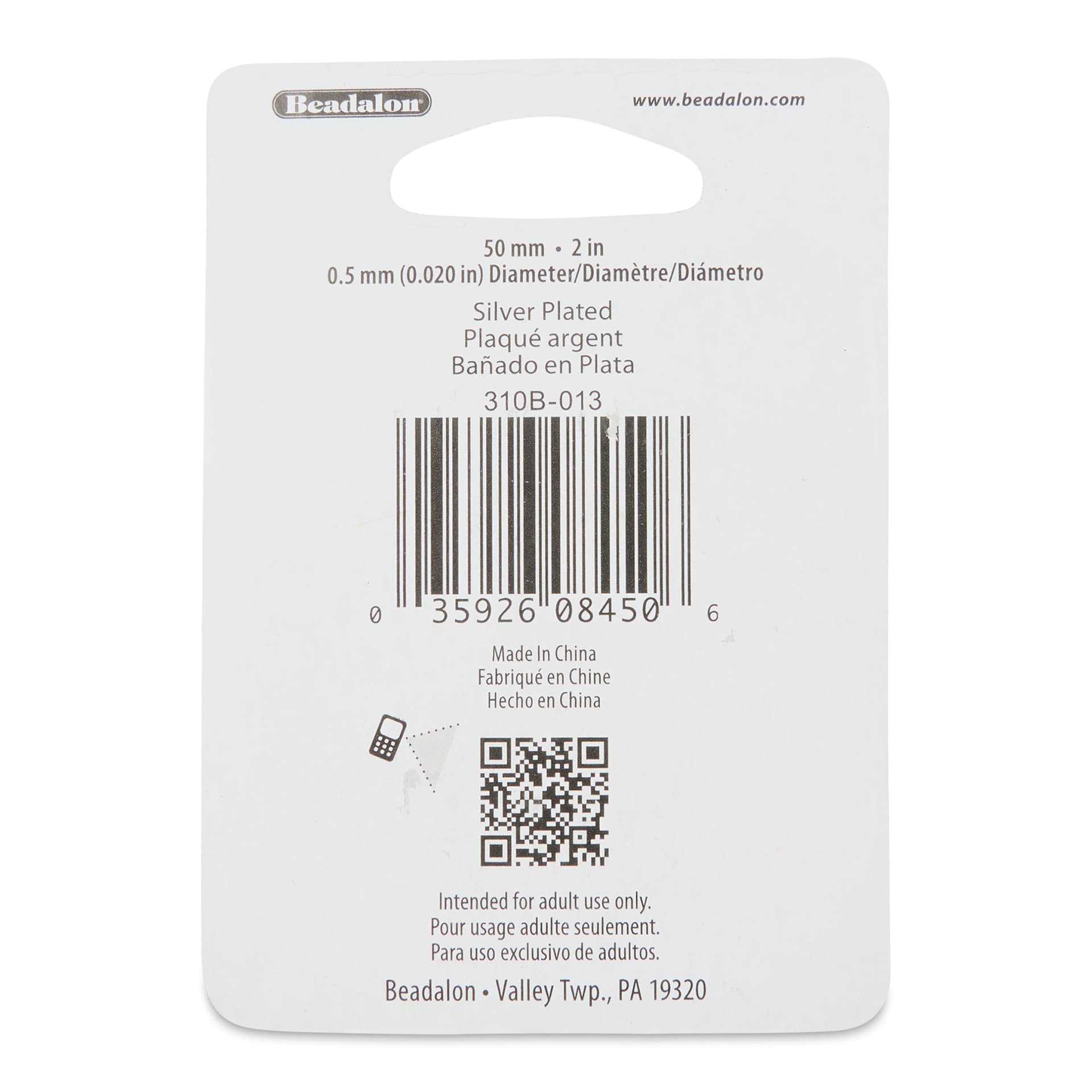 Beadalon Pin Backs - Silver, Pkg of 108 back of packaging