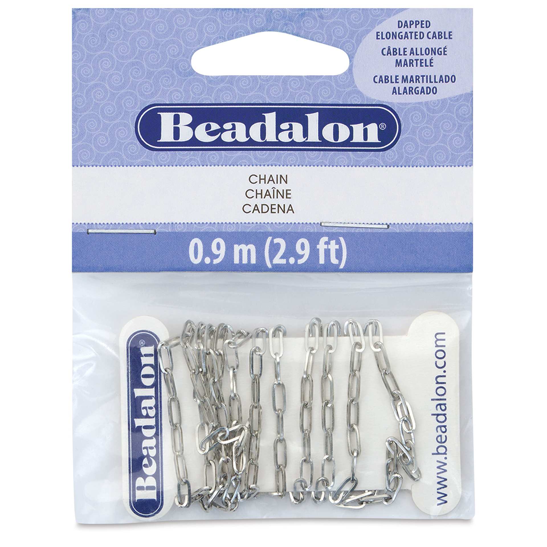 Beadalon Jewelry Chain - Stainless Steel, Dapped Elongated, 5.7 mm x 0.9 m front of packaging