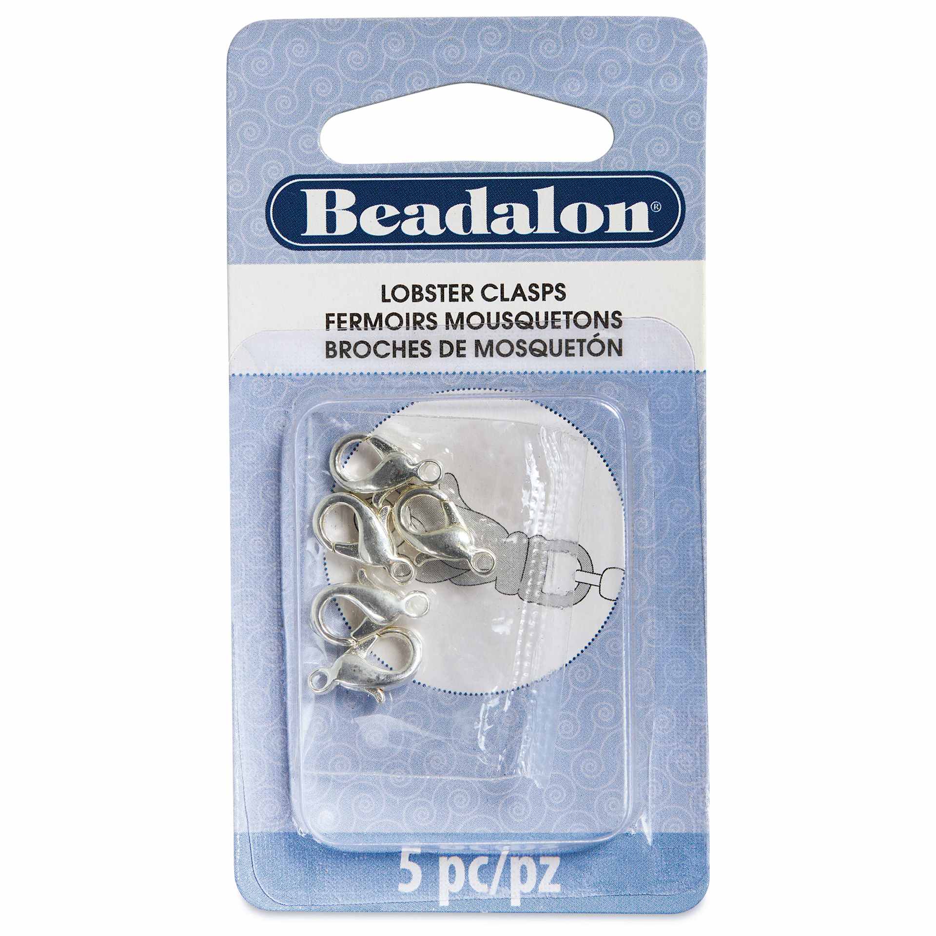 Beadalon Lobster Clasps - Small, Silver Plated, Pkg of 5 front of packaging