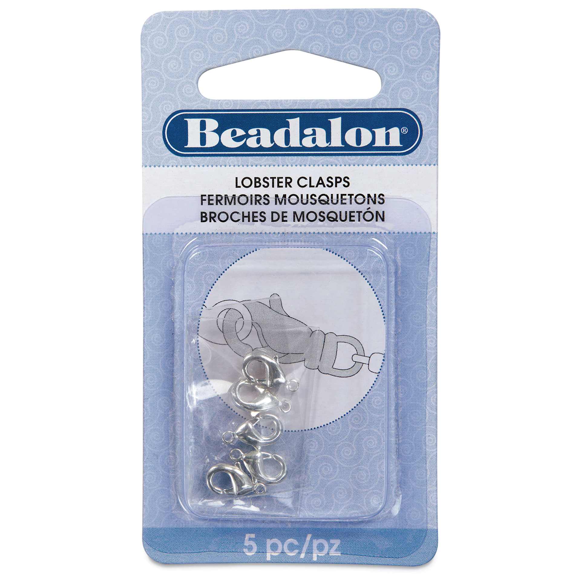 Beadalon Lobster Clasps - Extra Small, Silver Plated, Pkg of 5 front of packaging
