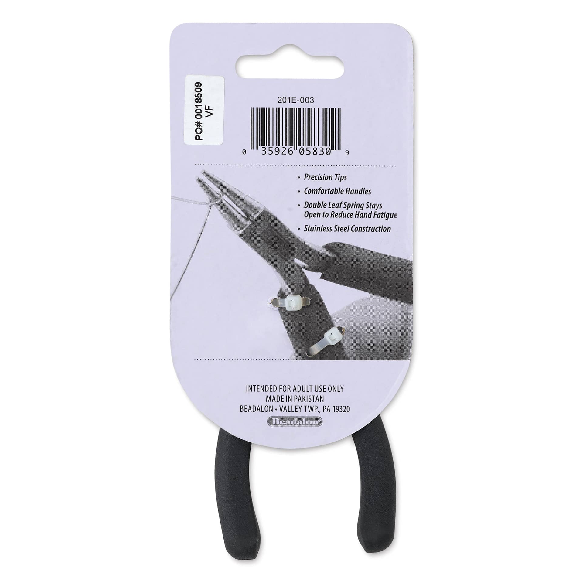 Beadalon Designer Round Nose Pliers - back of packaging