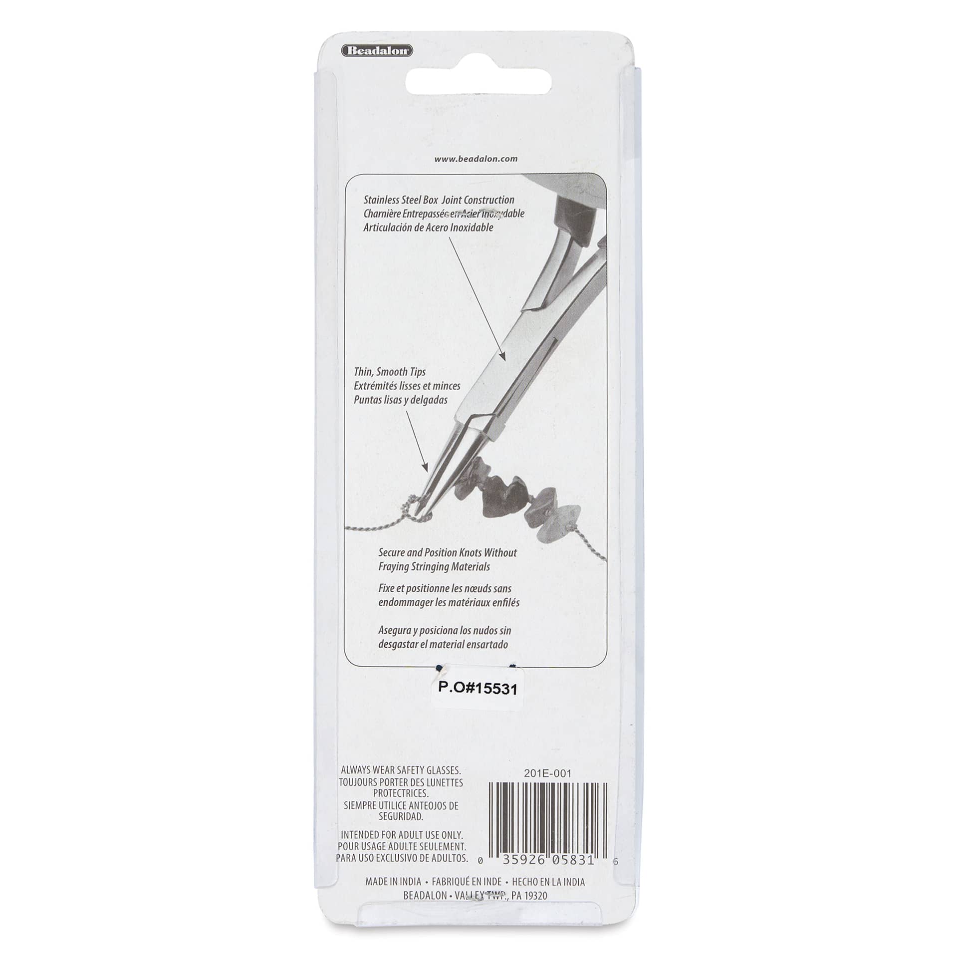 Beadalon Designer Series Knotting Pliers - back of packaging