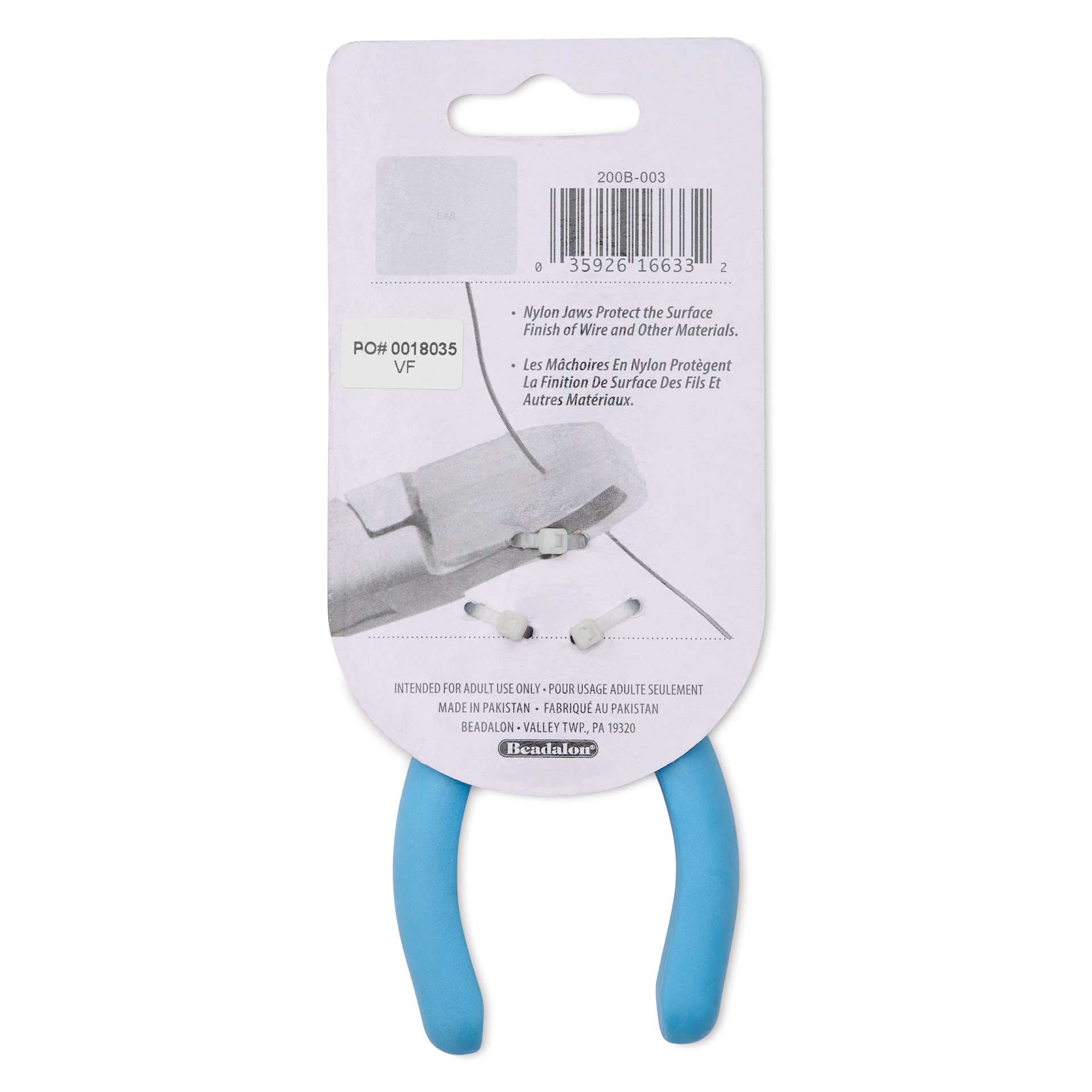 Beadalon Designer Series Nylon Jaw Flat Nose Pliers - 0.32" x 0.79" - back of packaging