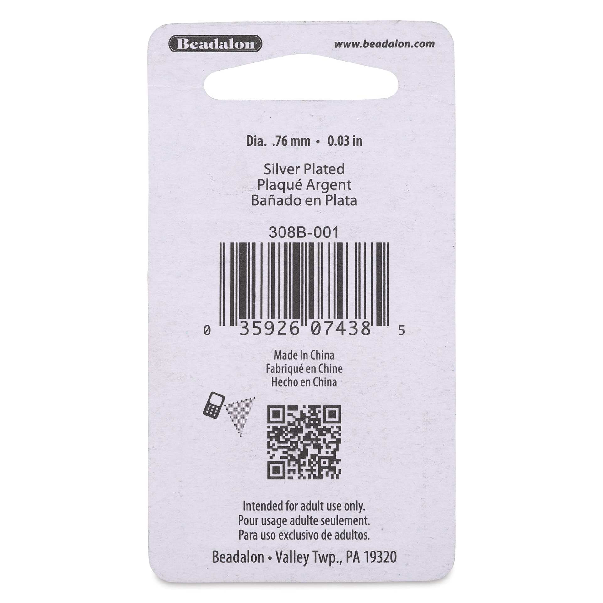 Beadalon Ear Wires - 0.76 mm, Classic, Ball & Spring, Silver Plated, Pkg of 20 back of packaging