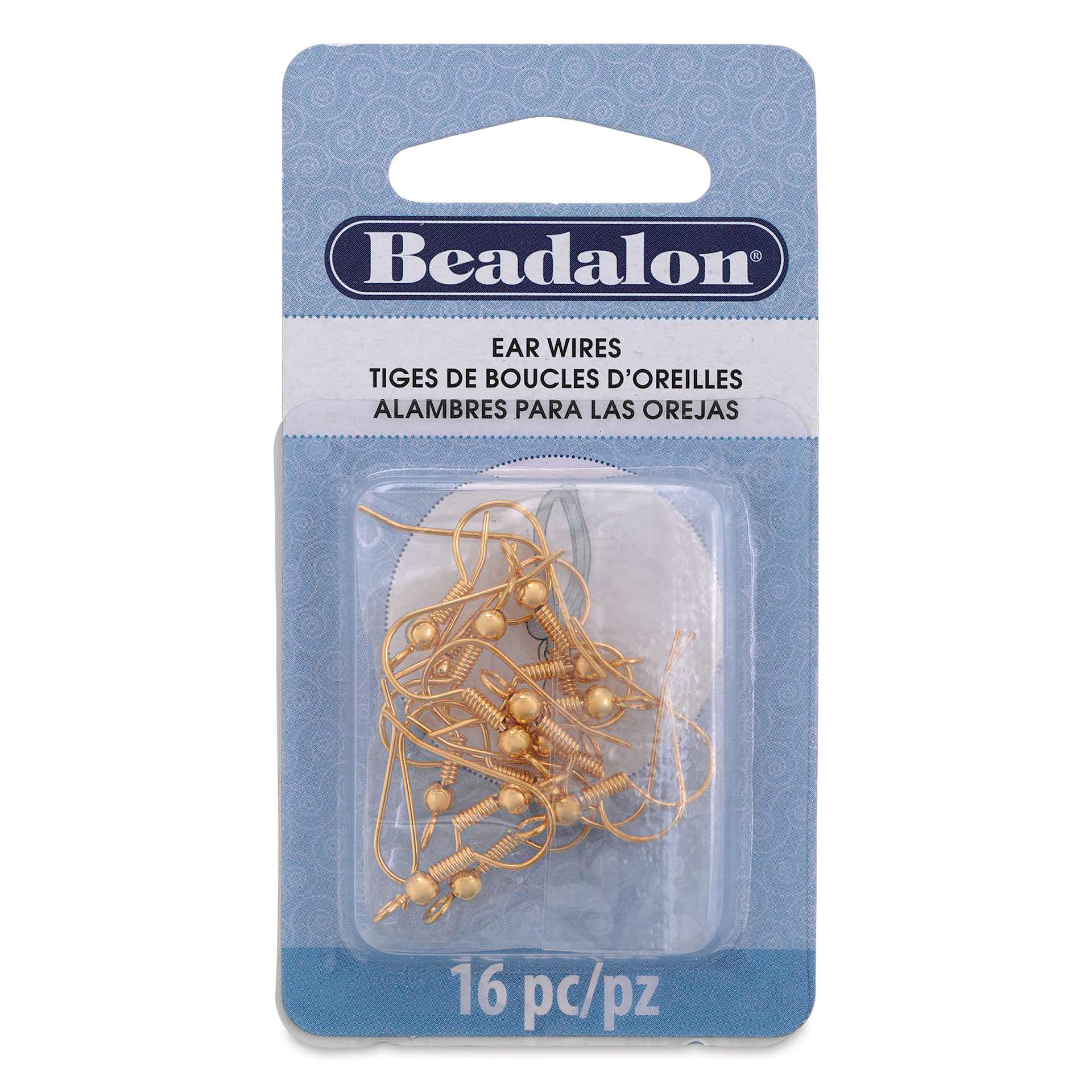 Beadalon Ear Wires - 0.63 mm, Classic, Ball & Spring, Gold, Pkg of 16 front of packaging