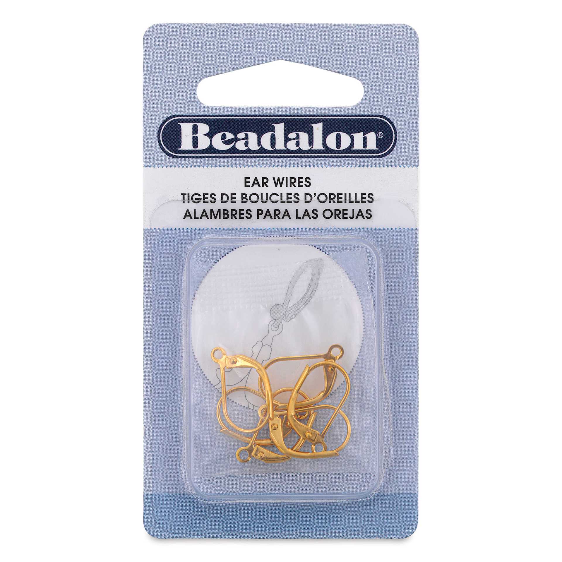 Beadalon Ear Wires - 0.76 mm, Leverback, Plain, Gold, Pkg of 6 front of packaging