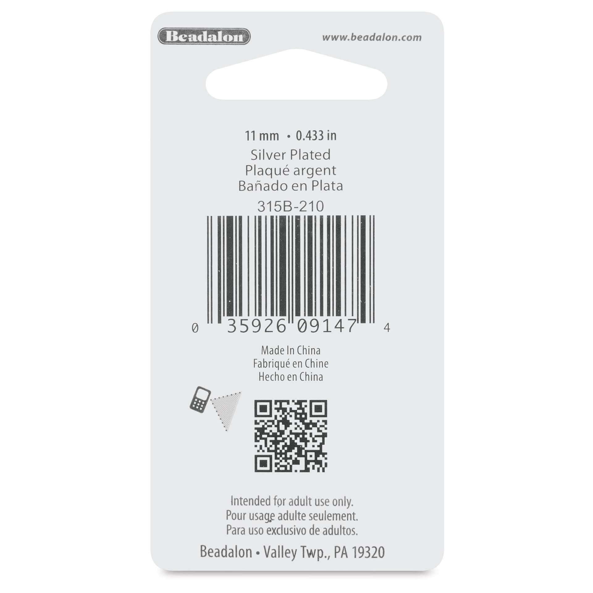 Beadalon Lobster Clasps - EZ Lobster, Silver Plated, Pkg of 10 back of packaging