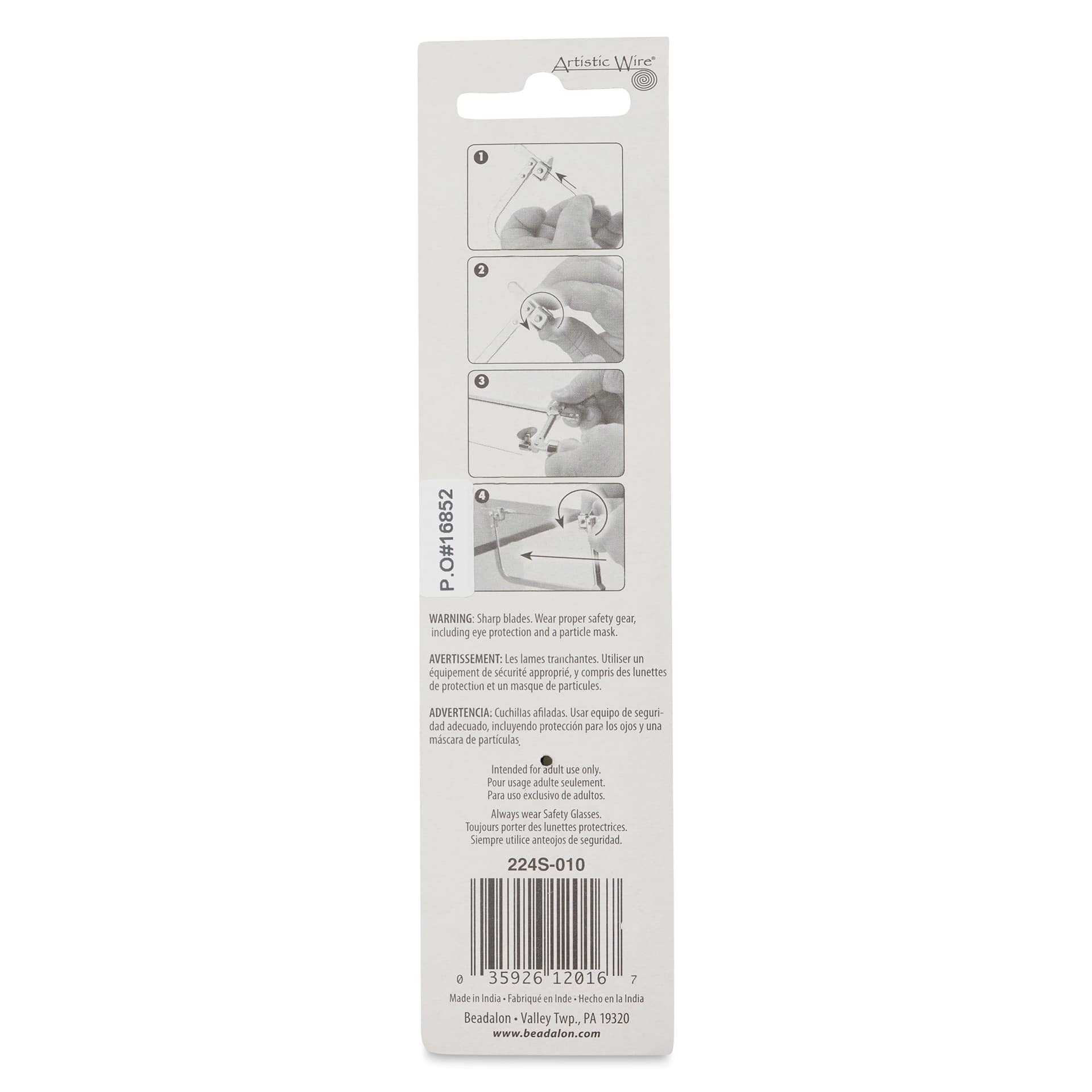 Artistic Wire Jeweler's Saw Blades - 1/0, Pkg of 144 - back of packaging