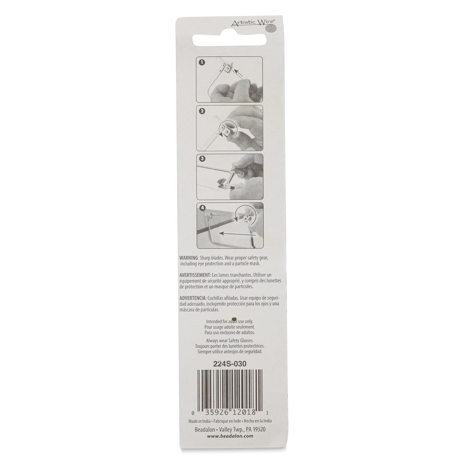 Artistic Wire Jeweler's Saw Blades - 3/0, Pkg of 144 - back of packaging