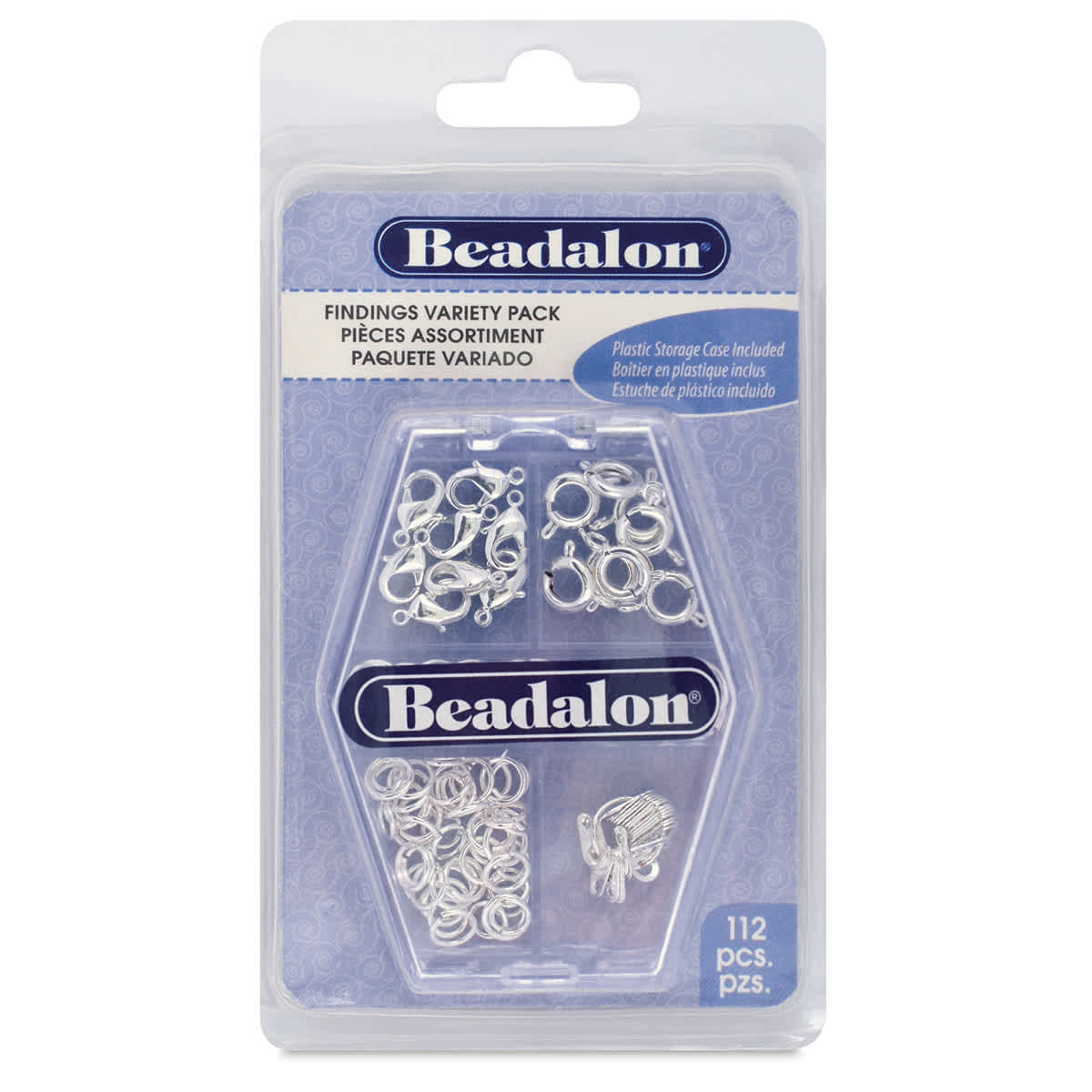 Beadalon Jewelry Findings Variety Packs - Front of blister pack of 112 pc Silver Findings