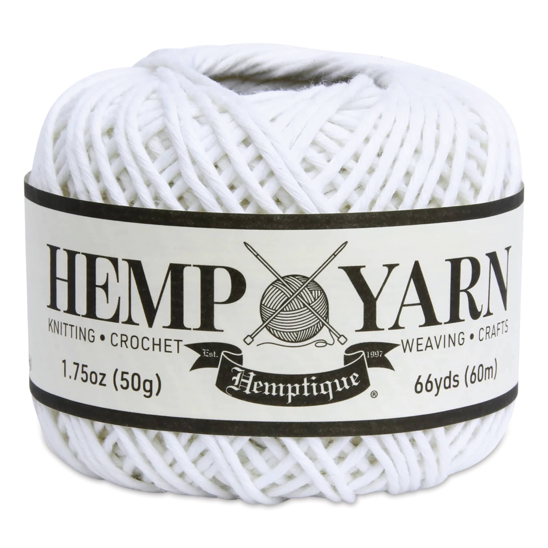 Hemptique Hemp Yarn - White, Ball, 66 yds