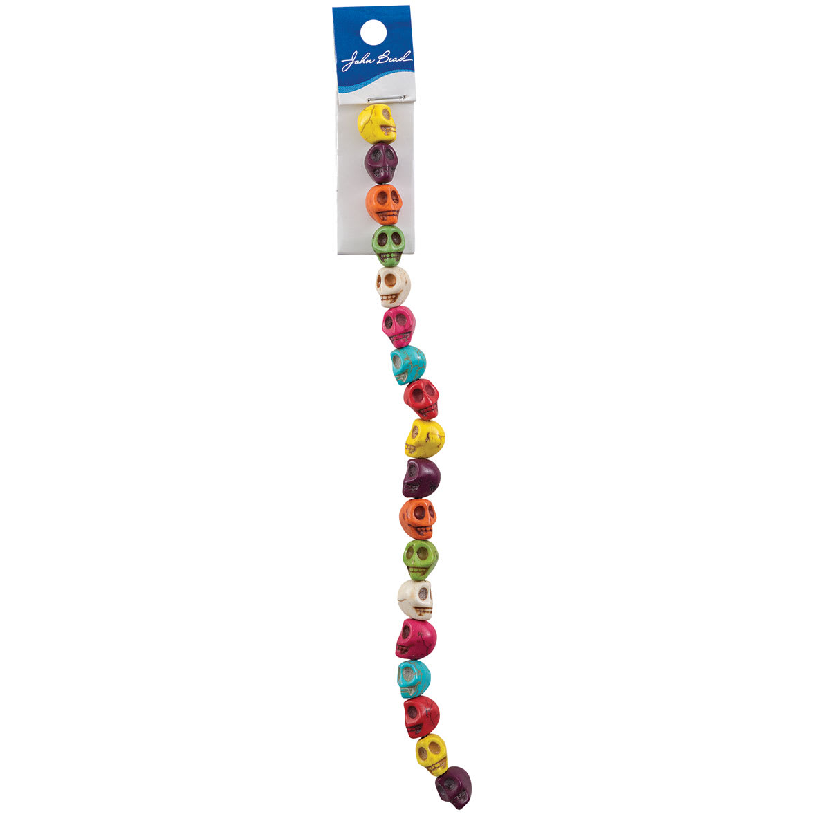 John Bead Semi-Precious Skull Beads - Strand of 10 mm Multicolor Skull Beads
