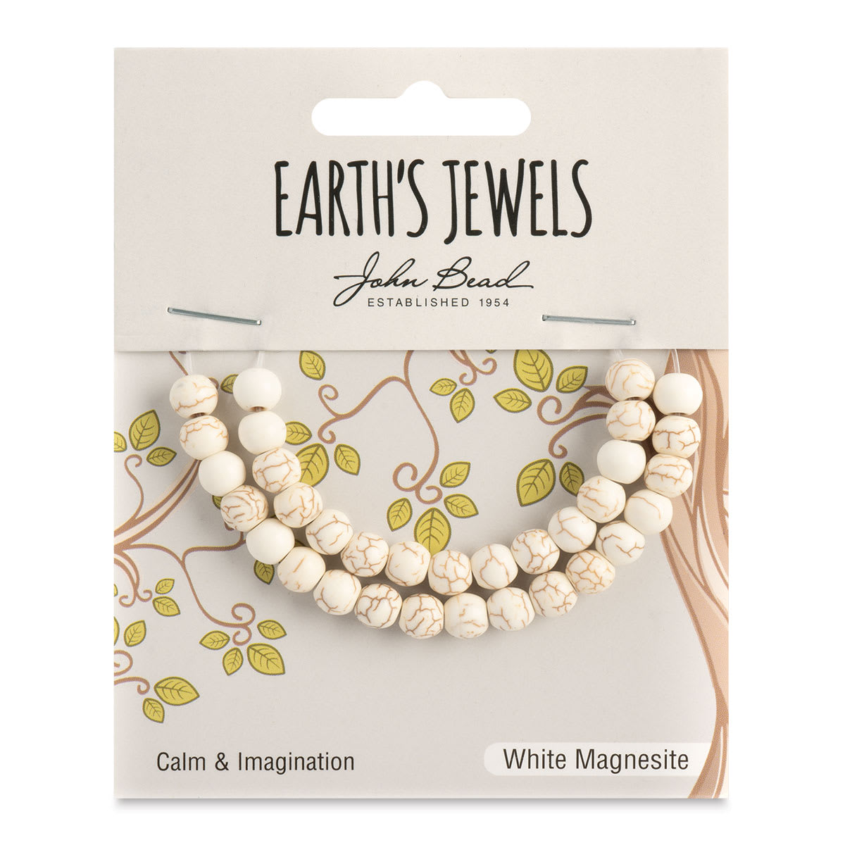 John Bead Earth’s Jewels White Magnesite Beads - Round, Pkg of 33, 6 mm Dia.