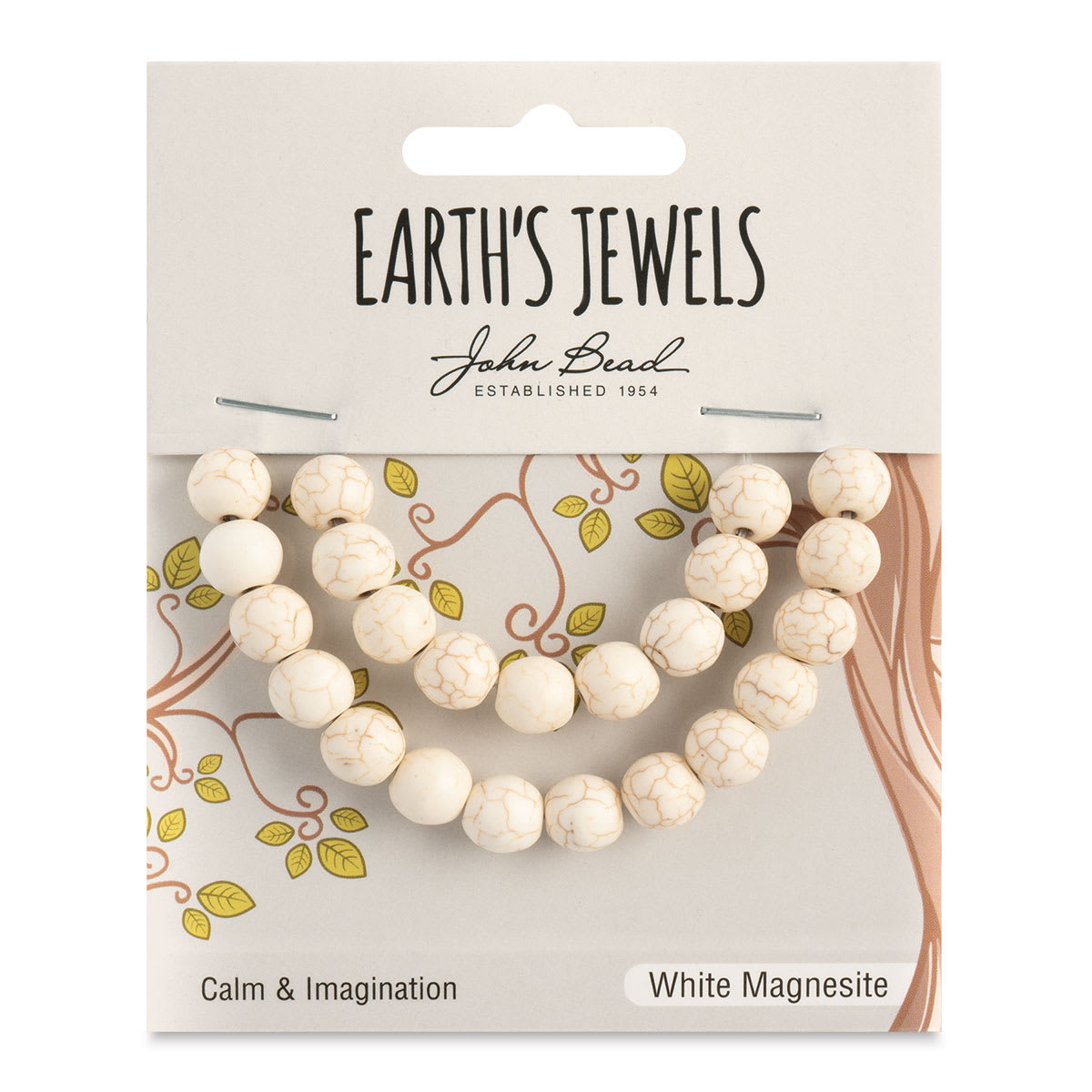 John Bead Earth’s Jewels White Magnesite Beads - Round, Pkg of 23, 8 mm Dia. - front of packaging