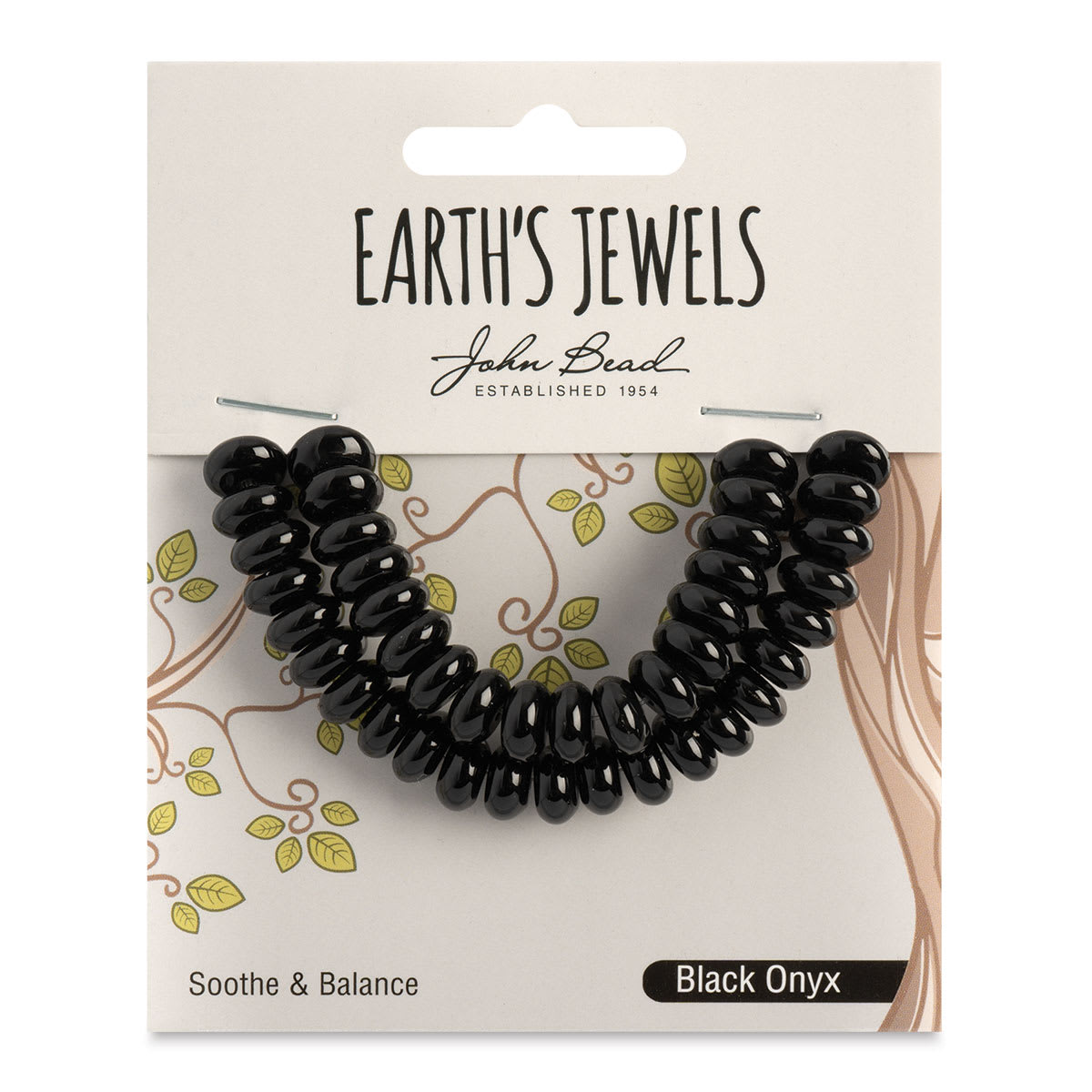 John Bead Earth’s Jewels Black Onyx Beads - Donut Rondelle, Pkg of 41, 5 mm x 8 mm - front of packaging