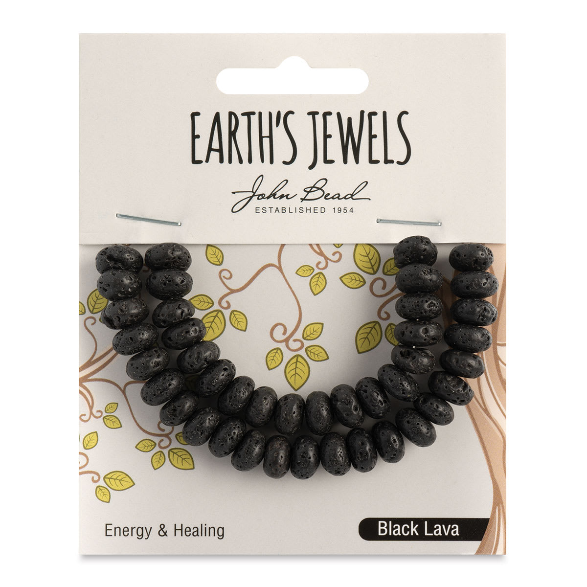 John Bead Earth's Jewels Black Lava Beads - Donut Rondelle, 5 mm x 8 mm, 41 beads - front of packaging