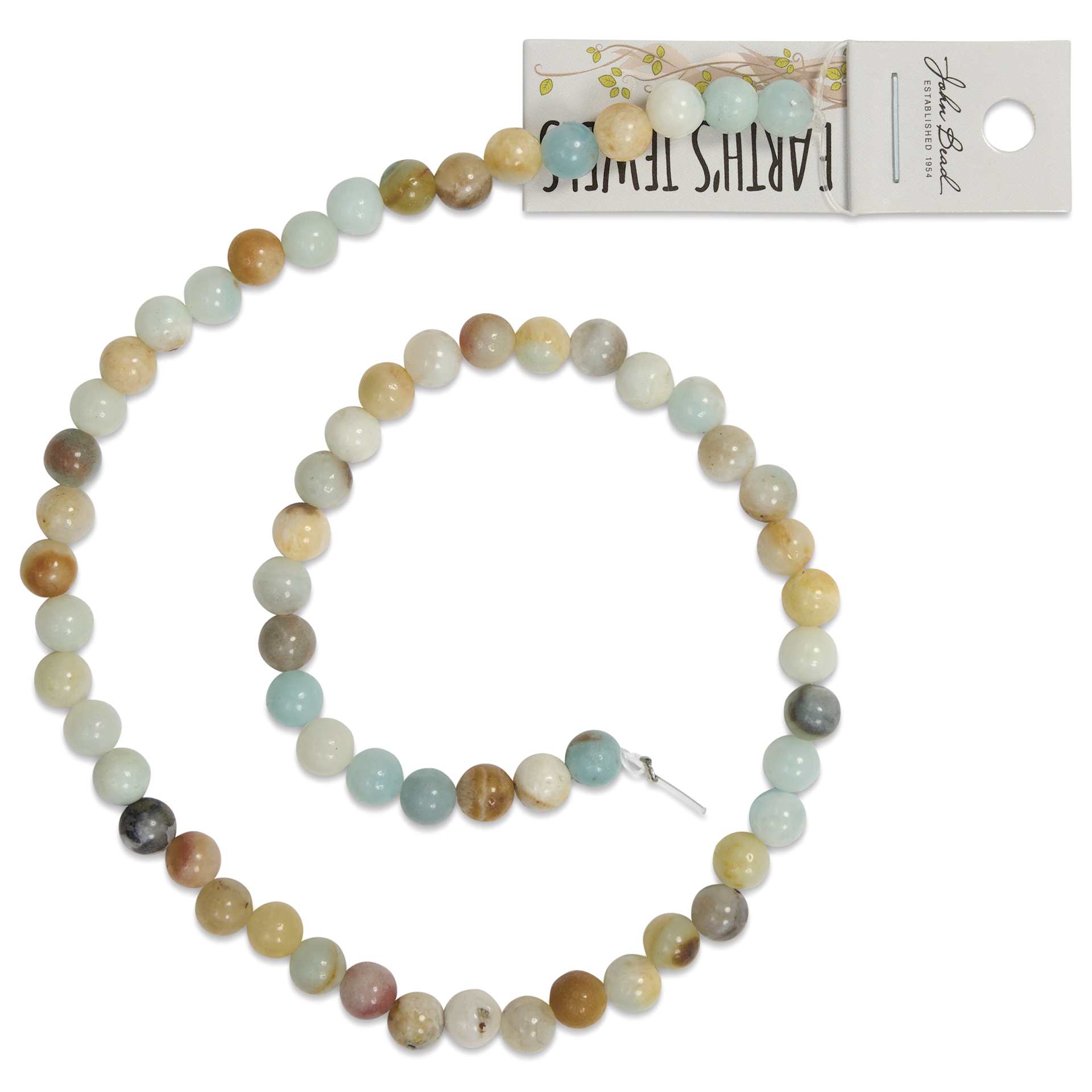 John Bead Earth's Jewels Amazonite Beads - 6 mm, 16" Strand - front of packaging