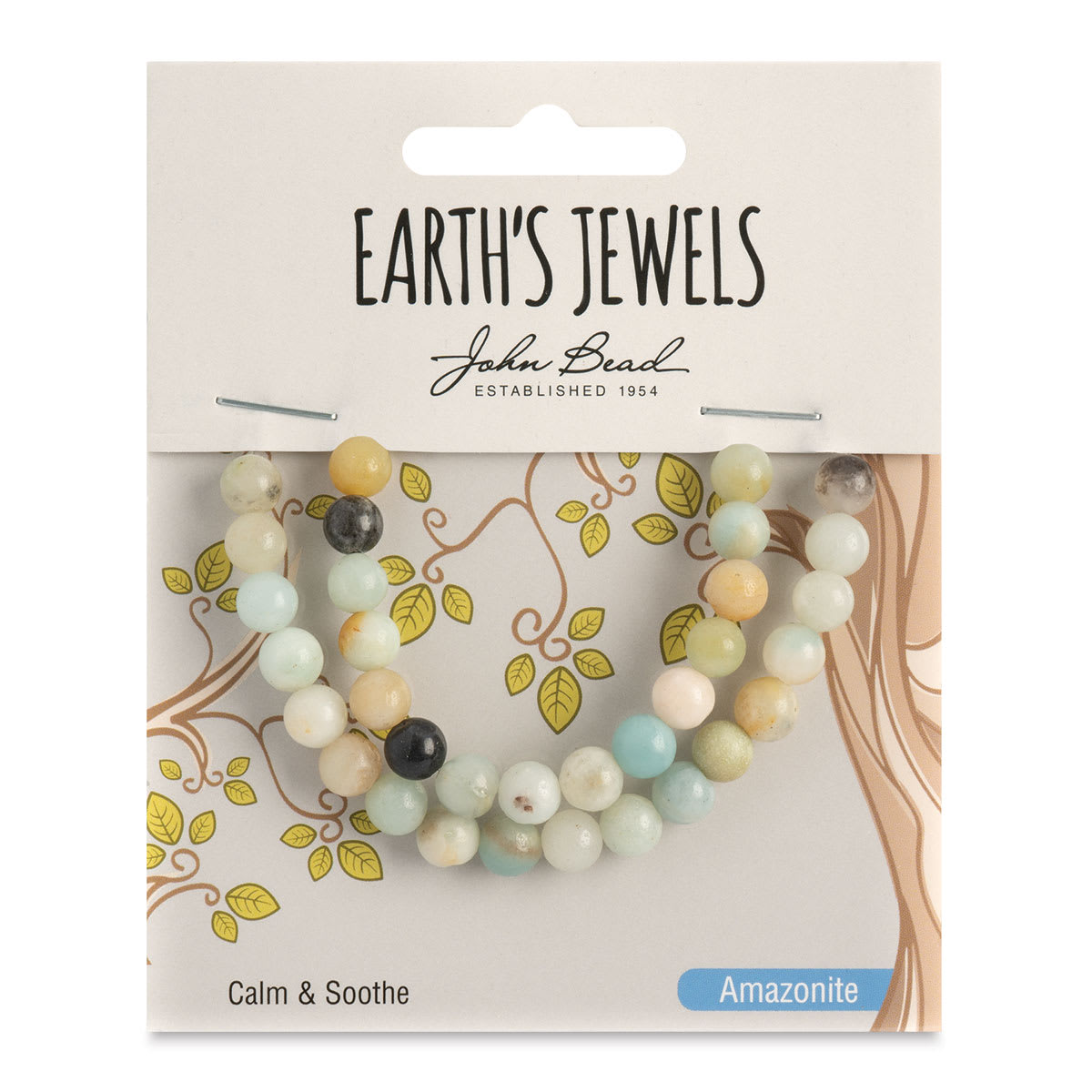 John Bead Earth's Jewels Amazonite Beads - Round, 6 mm, 33 beads - front of packaging