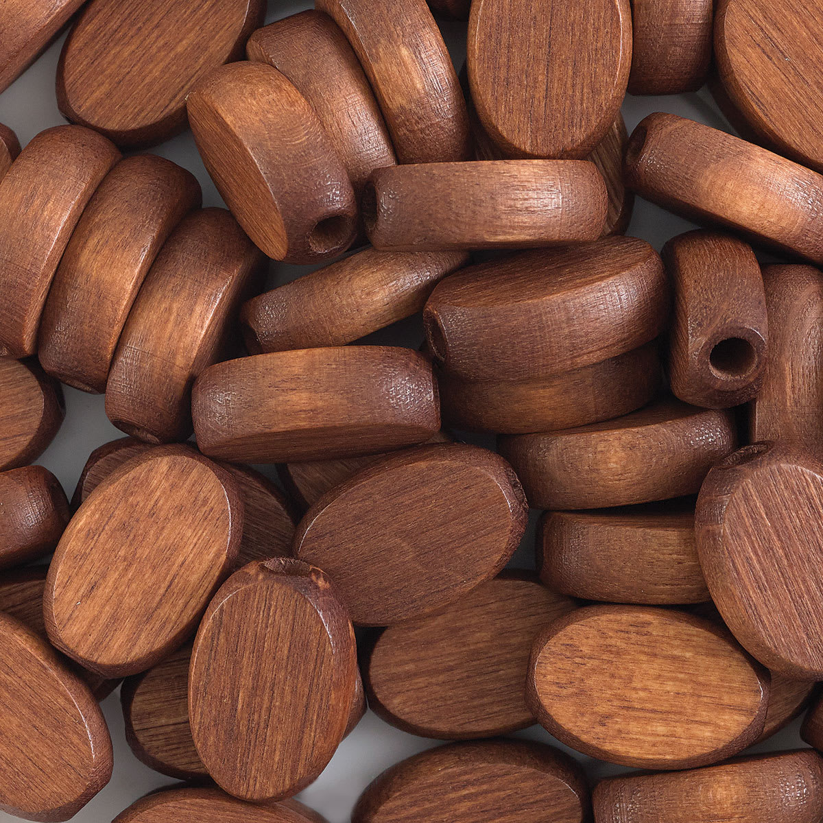 John Bead Euro Wood Beads - Closeup of Dark Brown Flat Oval Beads