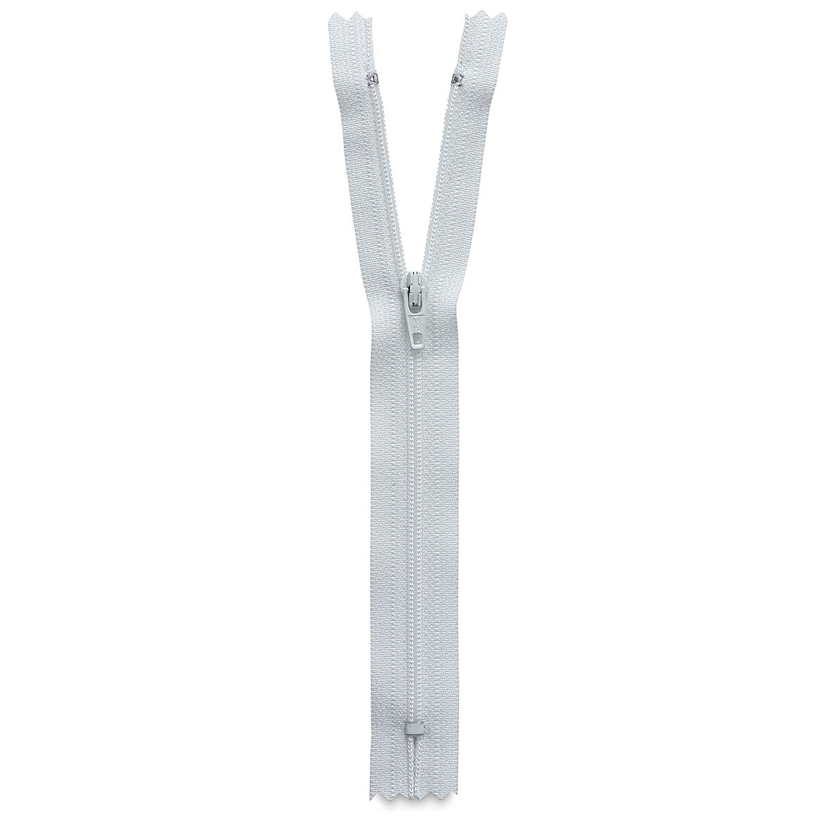 Zippers - White Nylon Zipper upright and open slightly
