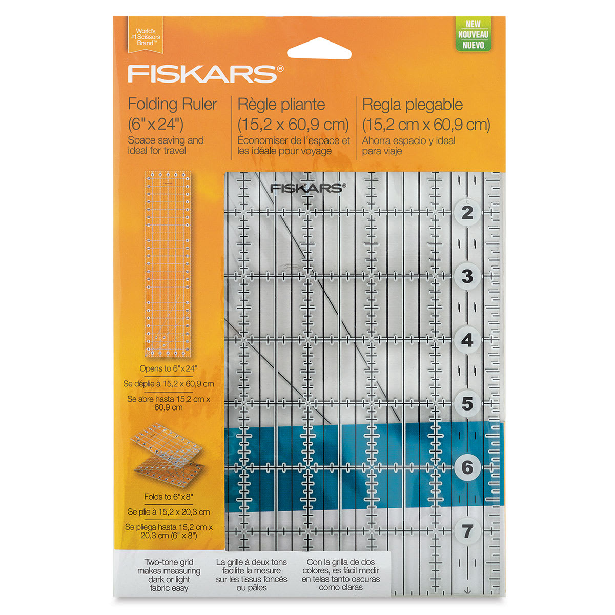 Fiskars Folding Acrylic Ruler - Front of blister package showing ruler