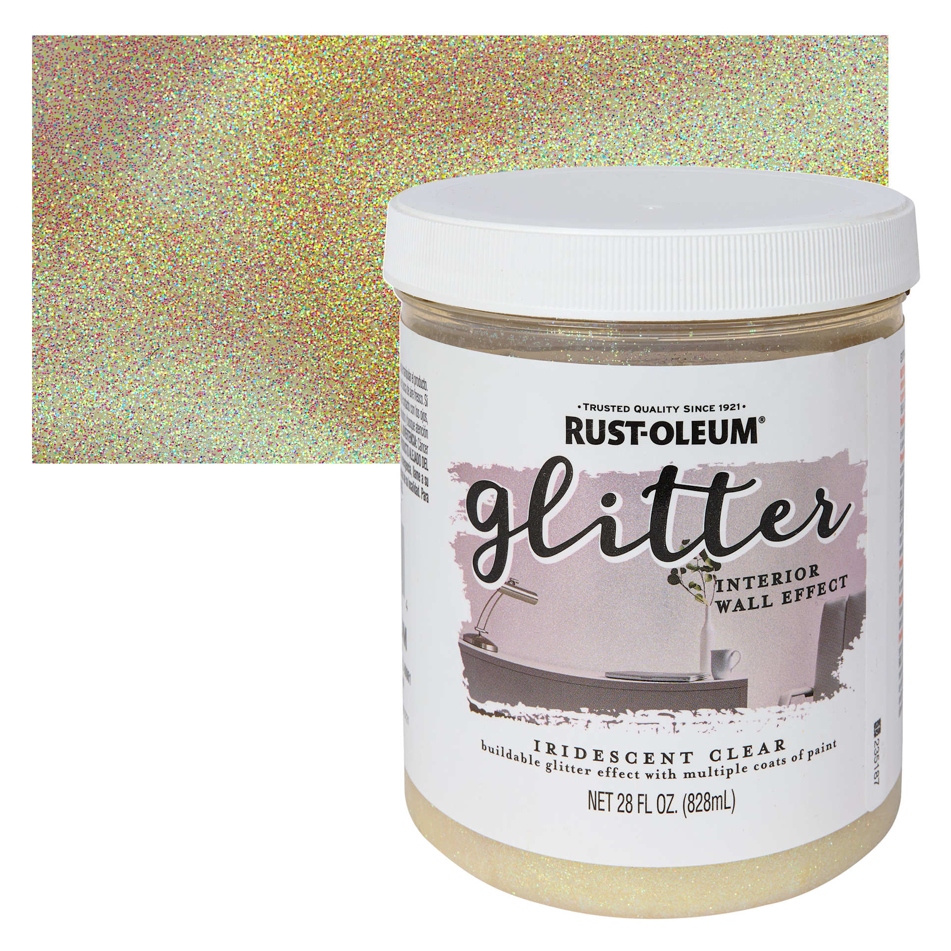 Rust-Oleum Glitter Interior Wall Paint - Iridescent, Quart and swatch