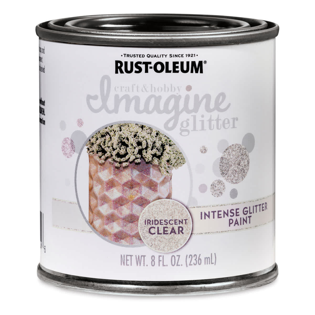 Rust-Oleum Imagine Intense Glitter Paint - Front of 8 oz can of Iridescent Clear paint