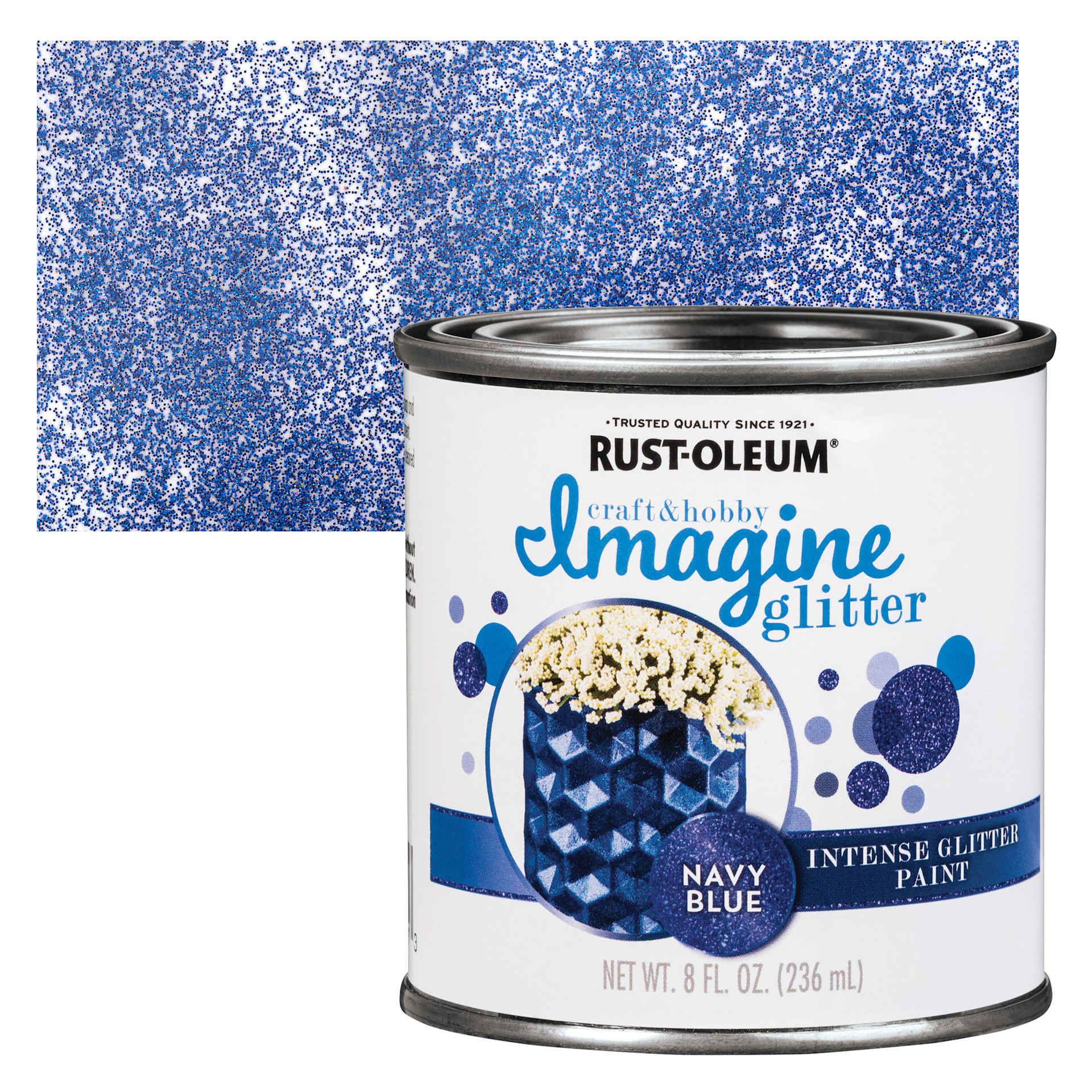Rust-Oleum Imagine Intense Glitter Paint - Navy Blue, 8 oz can and swatch