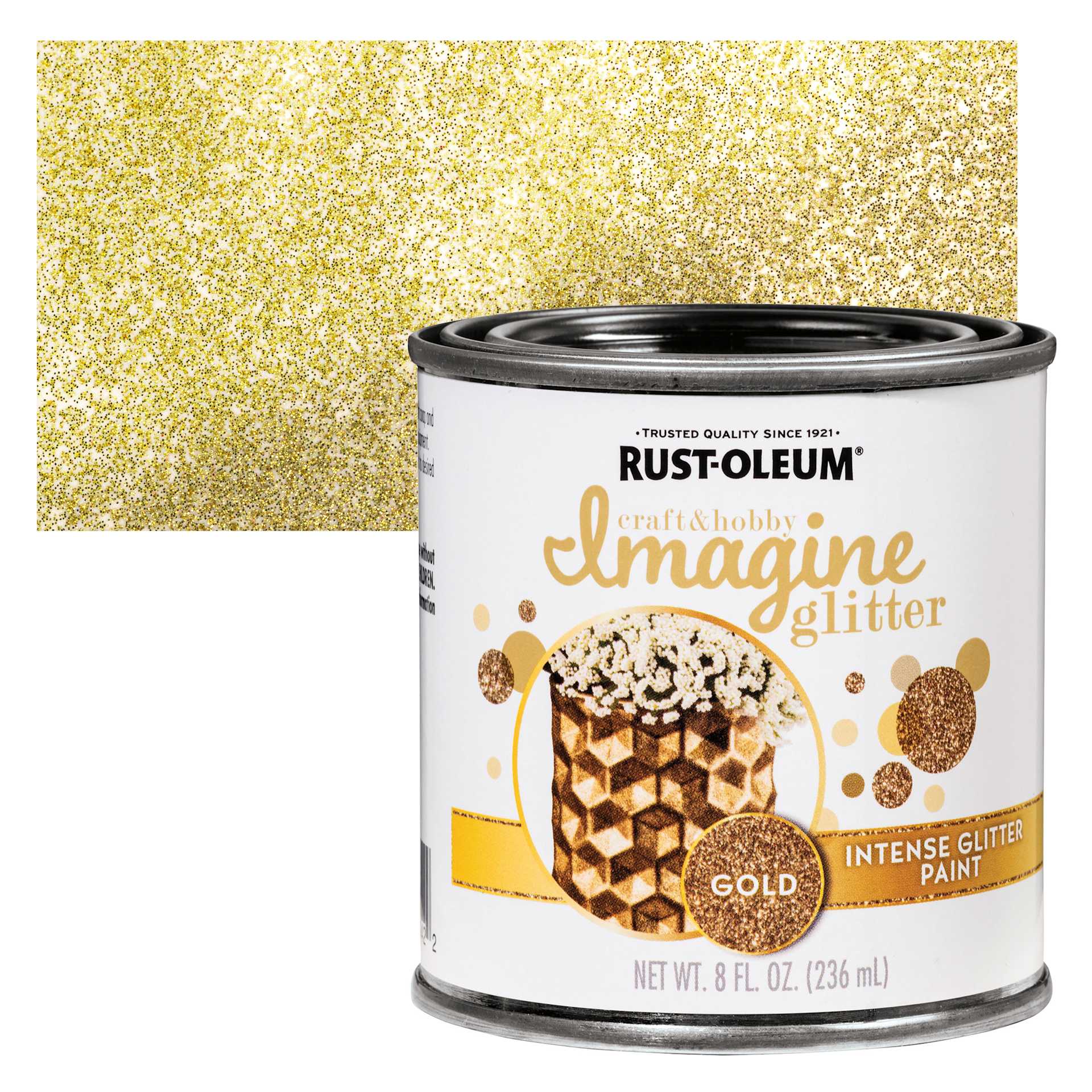 Rust-Oleum Imagine Intense Glitter Paint - Gold, 8 oz can and swatch