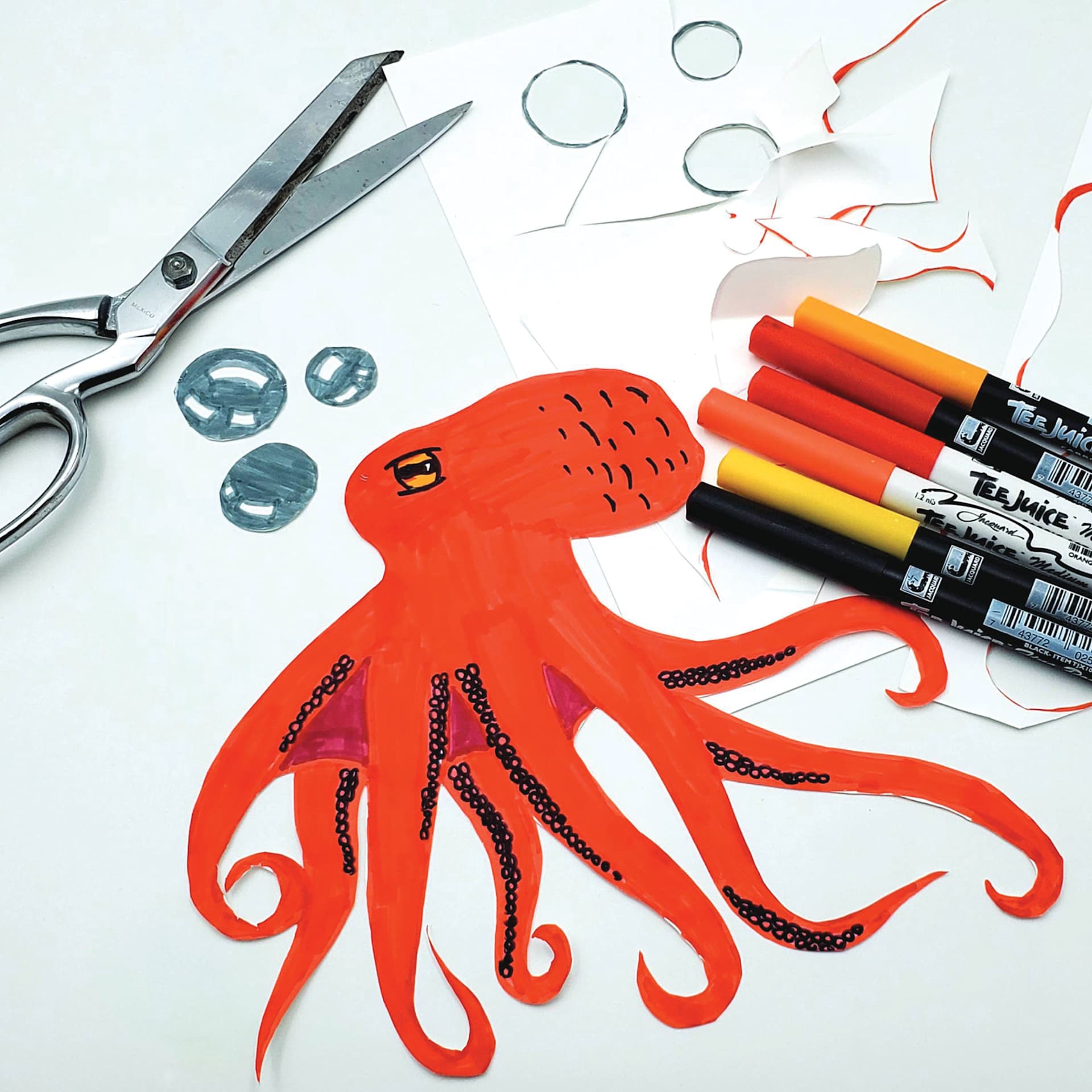 Jacquard Iron-On Transfer Paper - For Dark Fabrics, 8.5" x 11" Sheets, Pkg of 3 (Octopus design on transfer sheet, Markers and scissors not included)