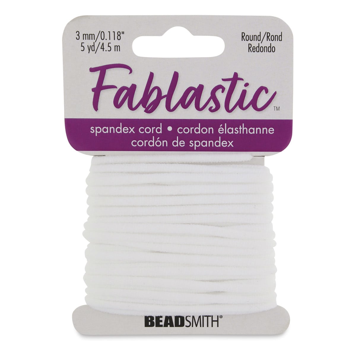 Round Stretch Cord, White, 3 mm x 5 yd