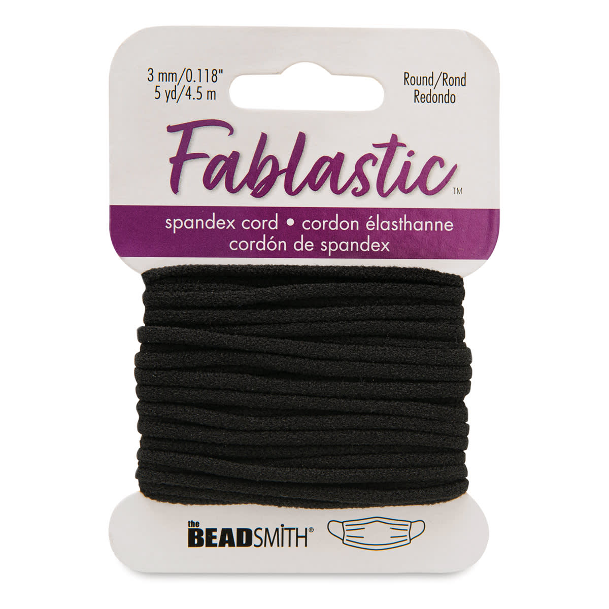 Round Stretch Cord, Black, 3 mm x 5 yd