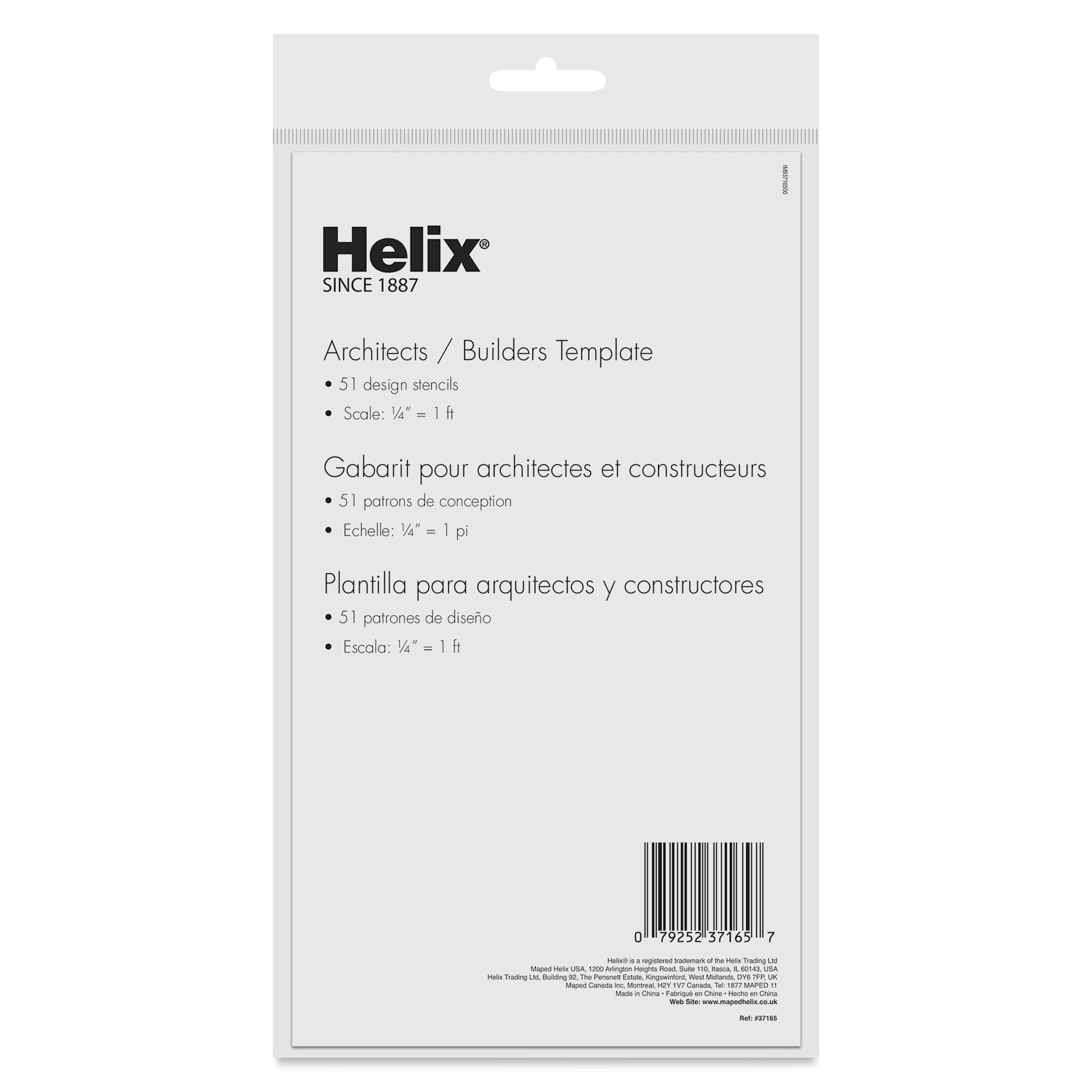 Helix Architectural Template - Architect/Builders, 5.67" x 10.60", back of packaging