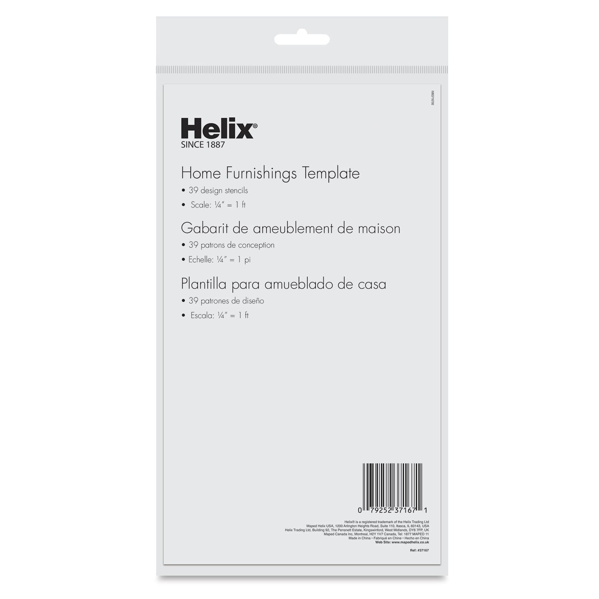 Helix Architectural Template - Home Furnishings, 6.13" x 12.5", back of packaging
