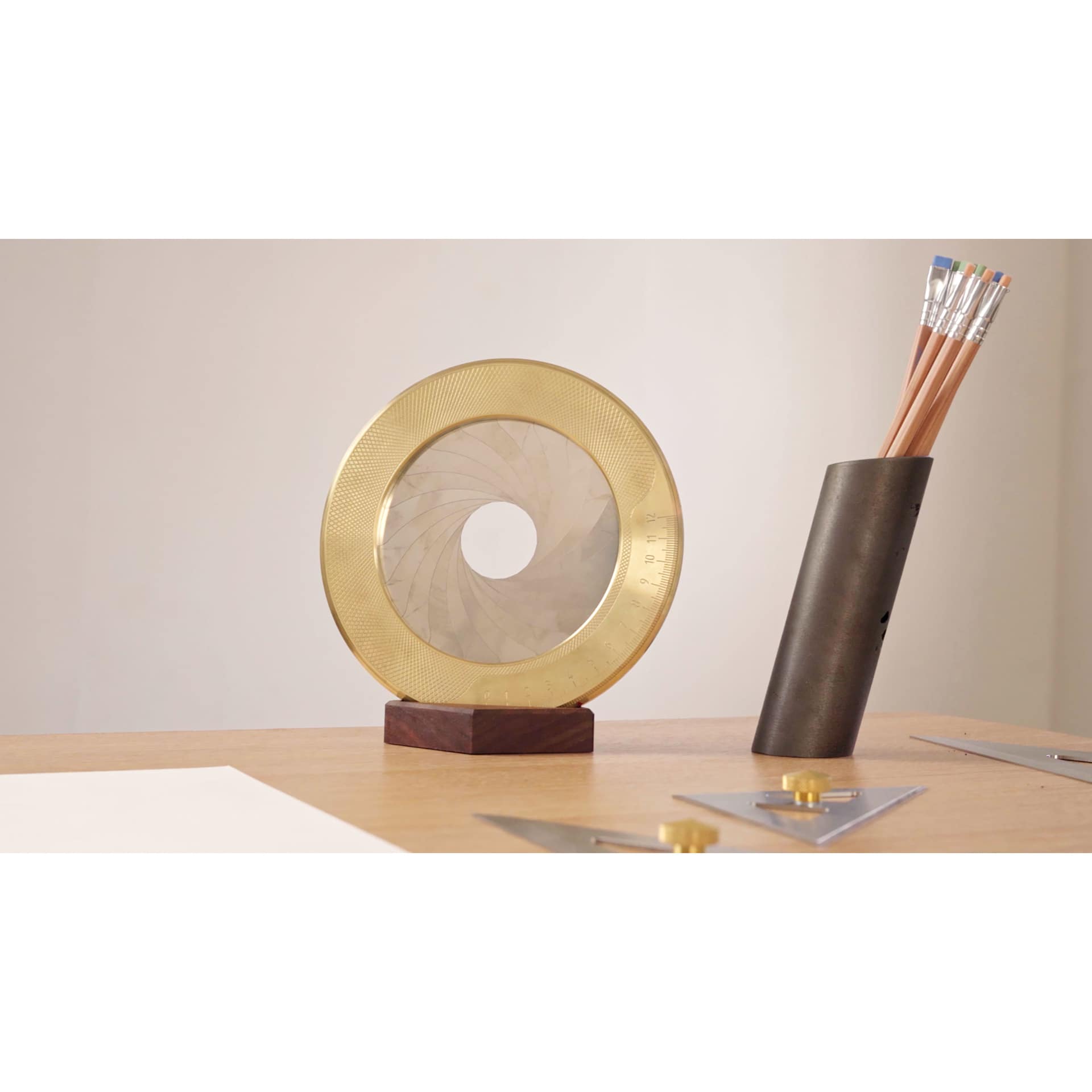 Makers Cabinet Iris Circle Tool - Large, 4-3/4", on desk