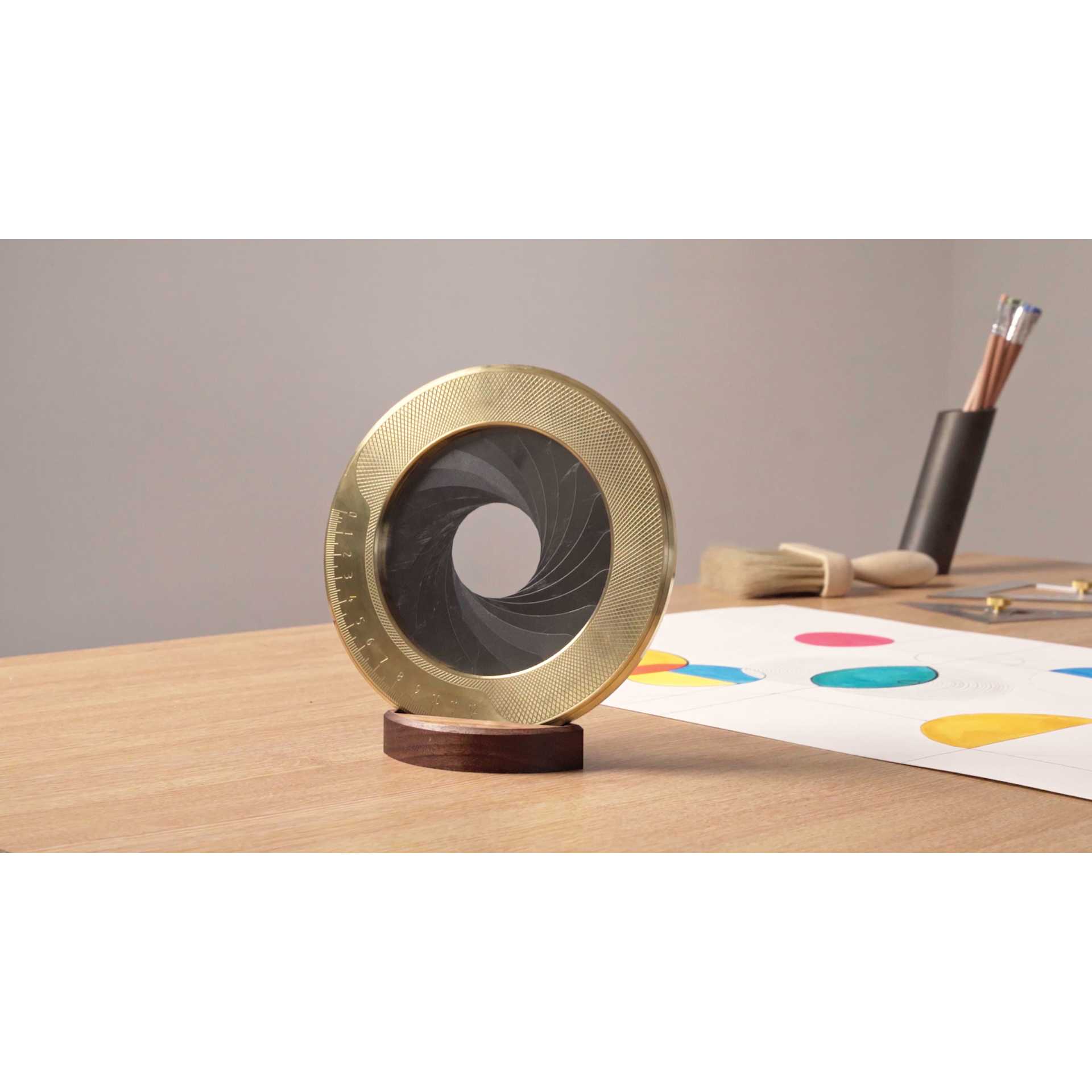 Makers Cabinet Iris Circle Tool - Large, 4-3/4", back, on desk