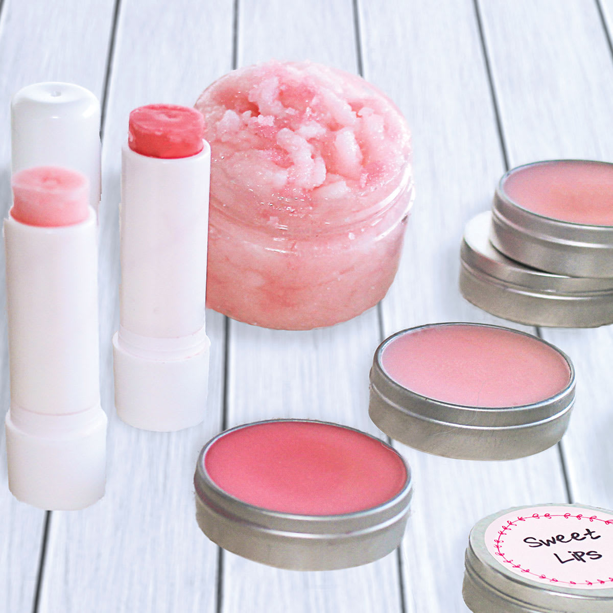 Life of the Party Lip Balm and Scrub Kit - Finished products from Kit shown together
