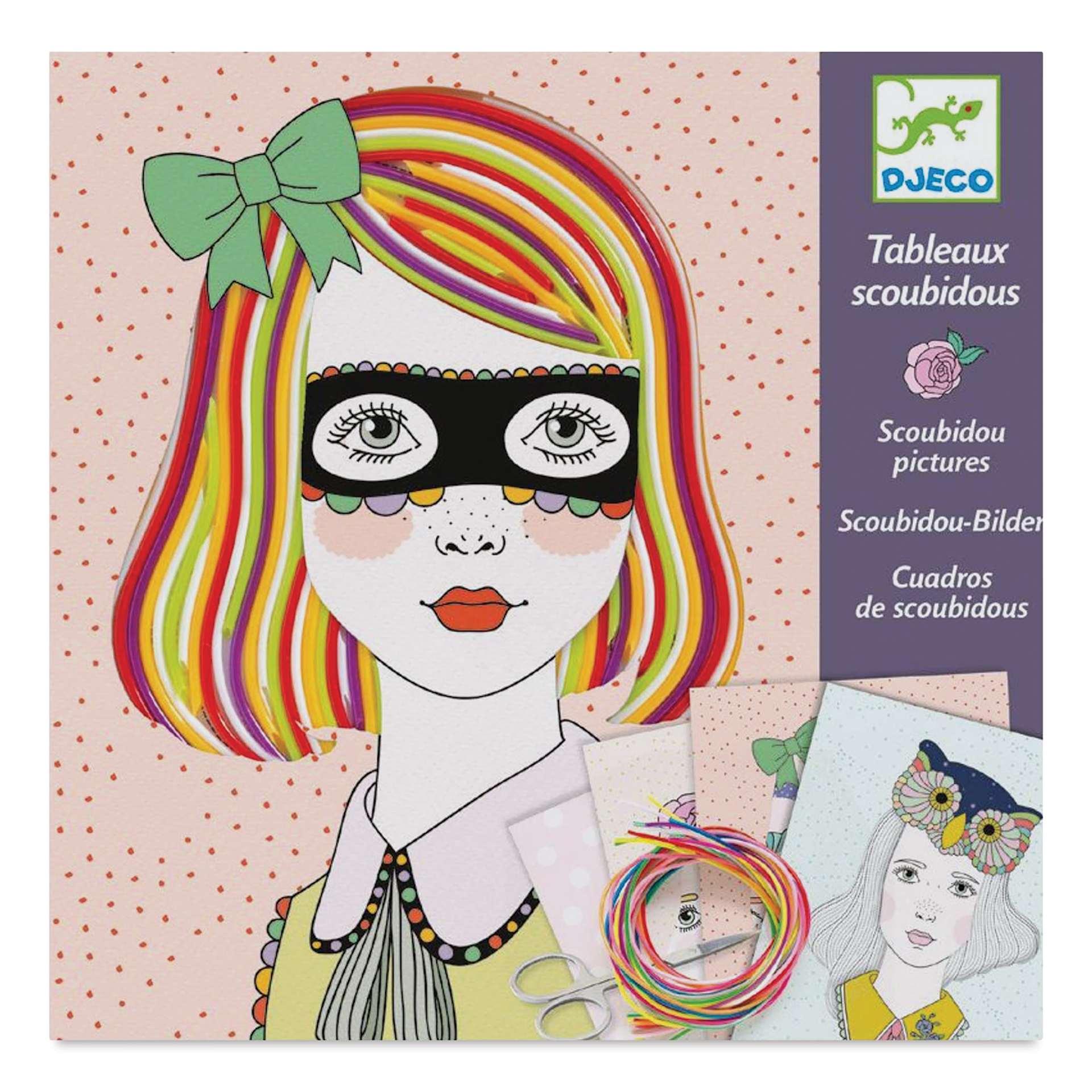 Djeco Le Grand Scoubidou Craft Lace Kit - Front of package of Vibrant Hairdos