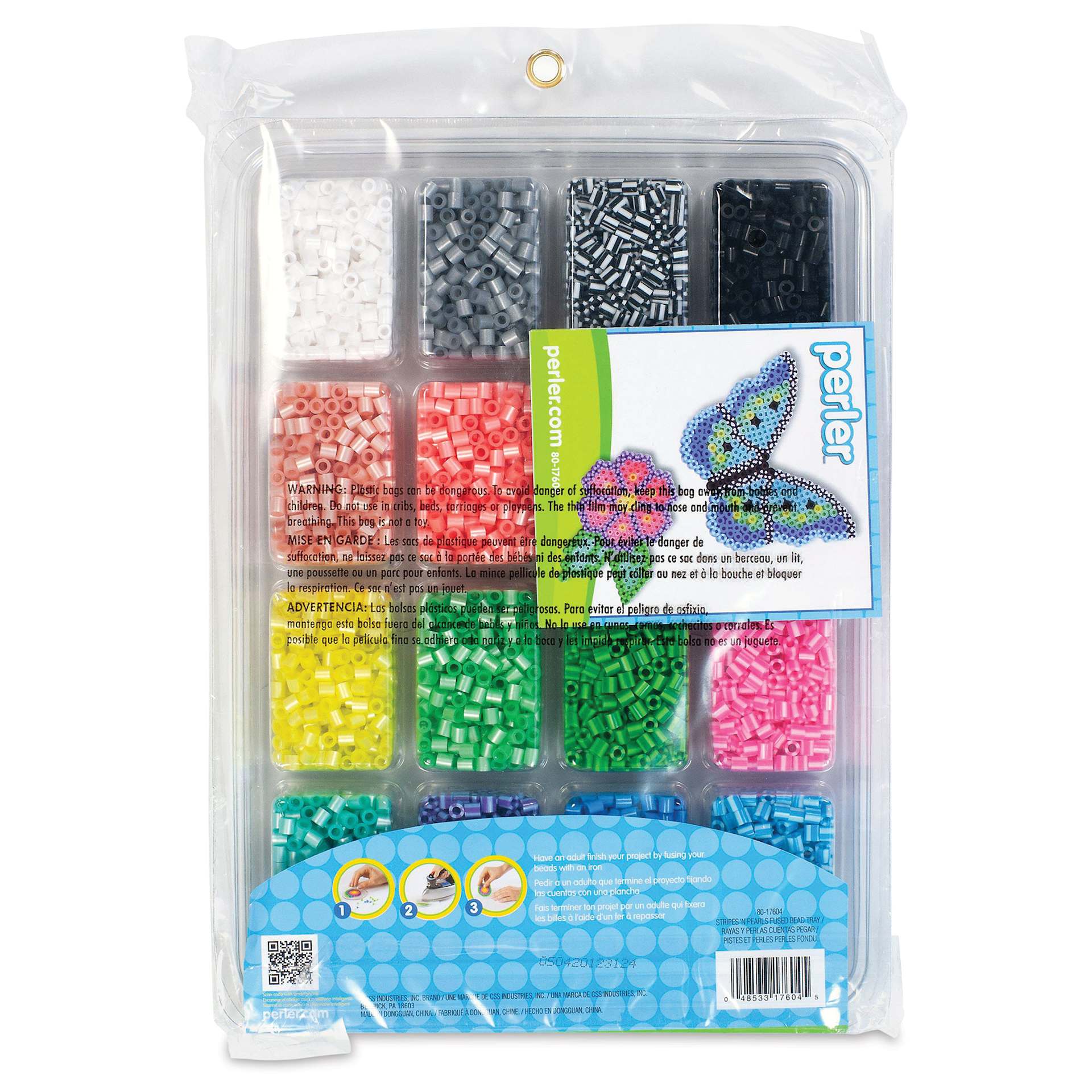 Perler Bead Tray - Stripes and Pearls, Pkg of 4000, back of the packaging 