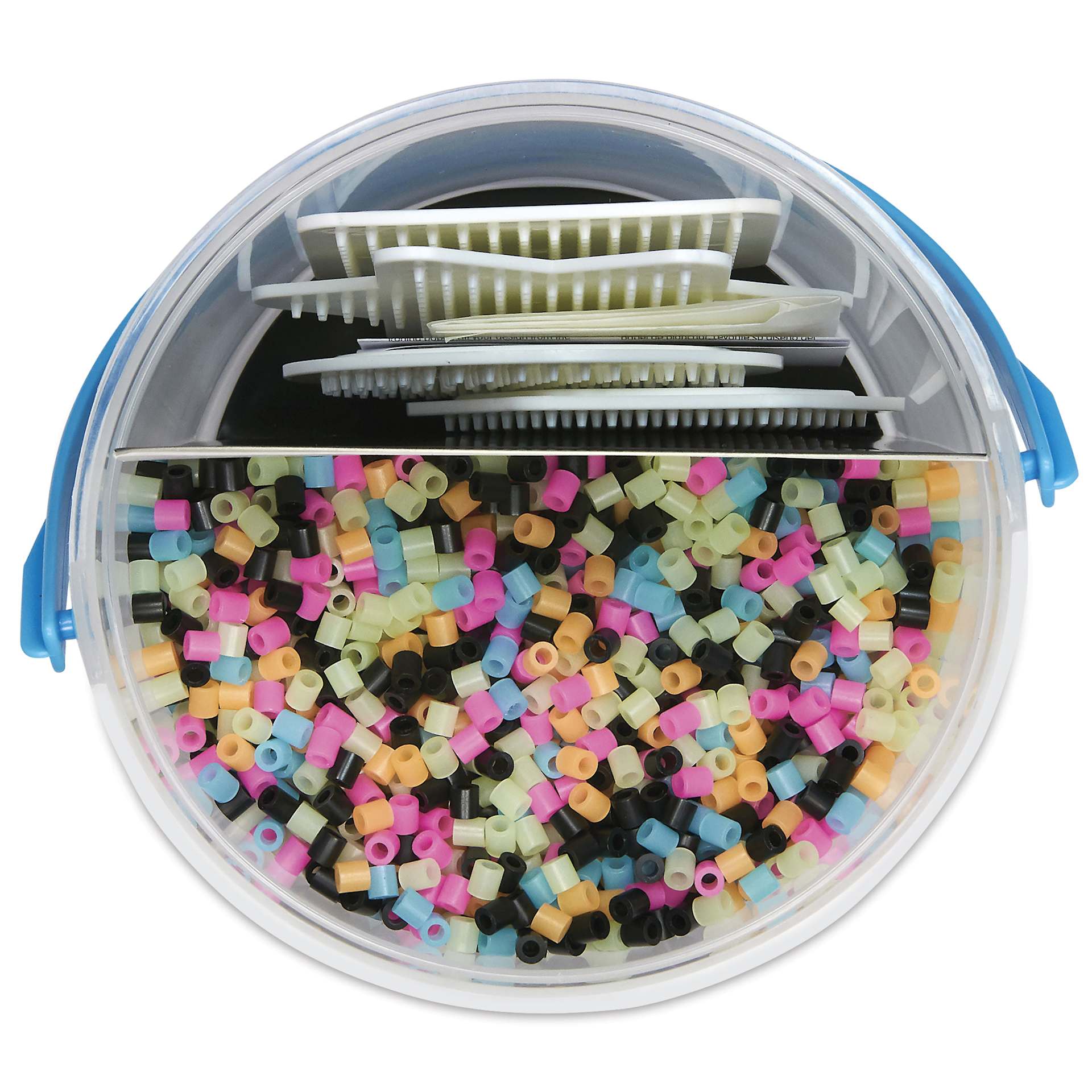 Perler Glow in the Dark Fused Bead Kit - Activity Bucket - open to show contents, top view