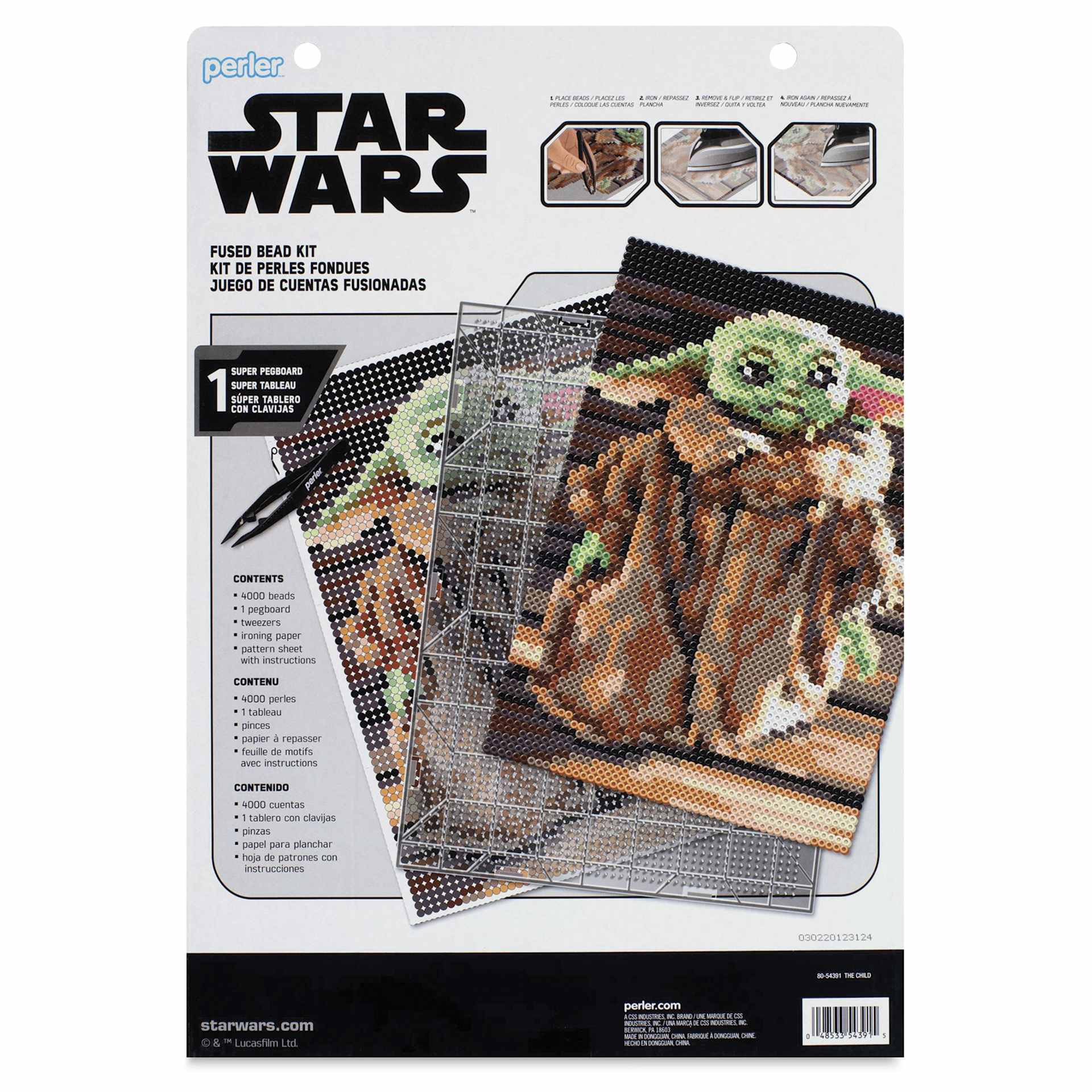 Perler Star Wars The Mandalorian Fused Bead Kit - Baby Yoda - back of packaging