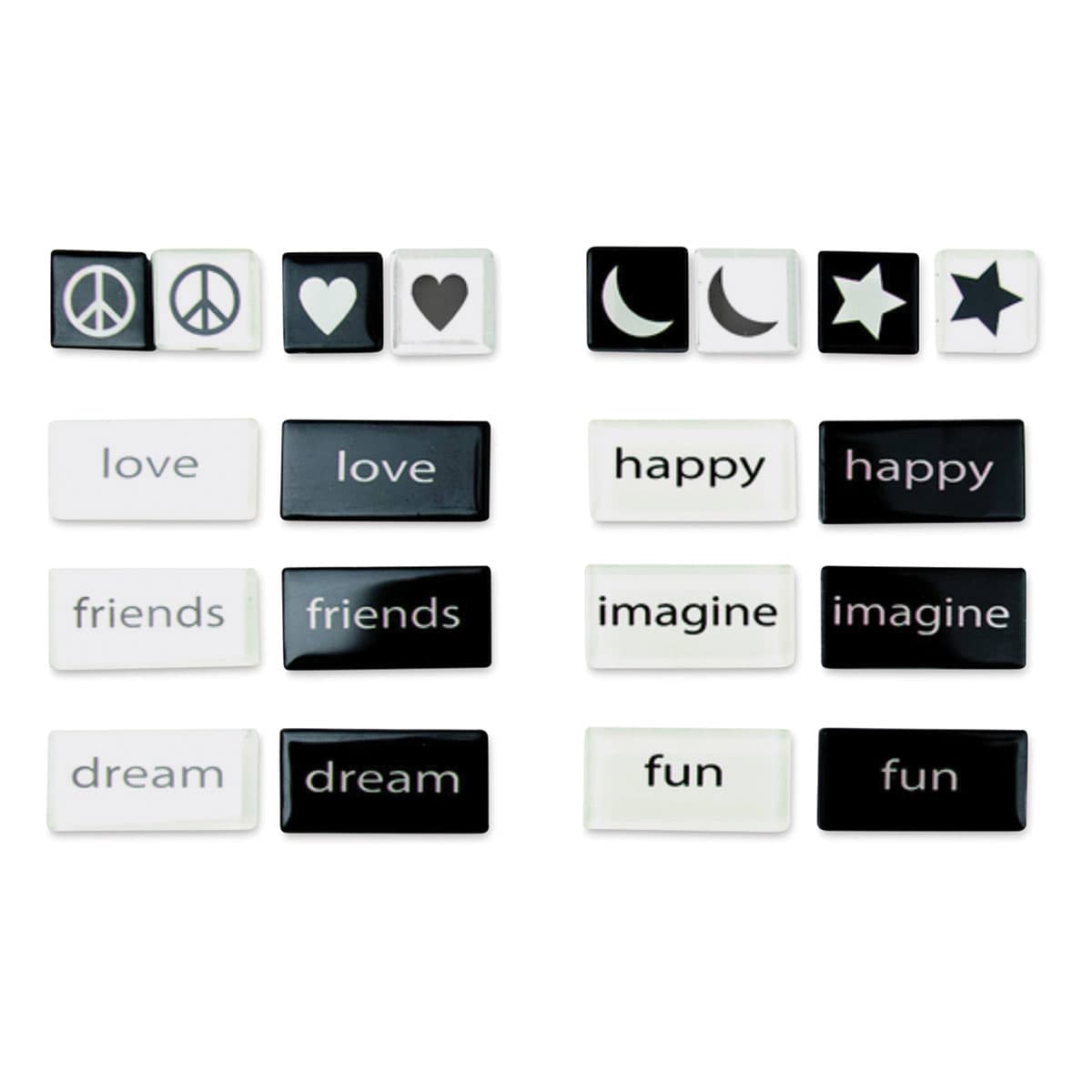 Mosaic Mercantile Word Tiles - Black/White (Symbols and Words tiles in rows)