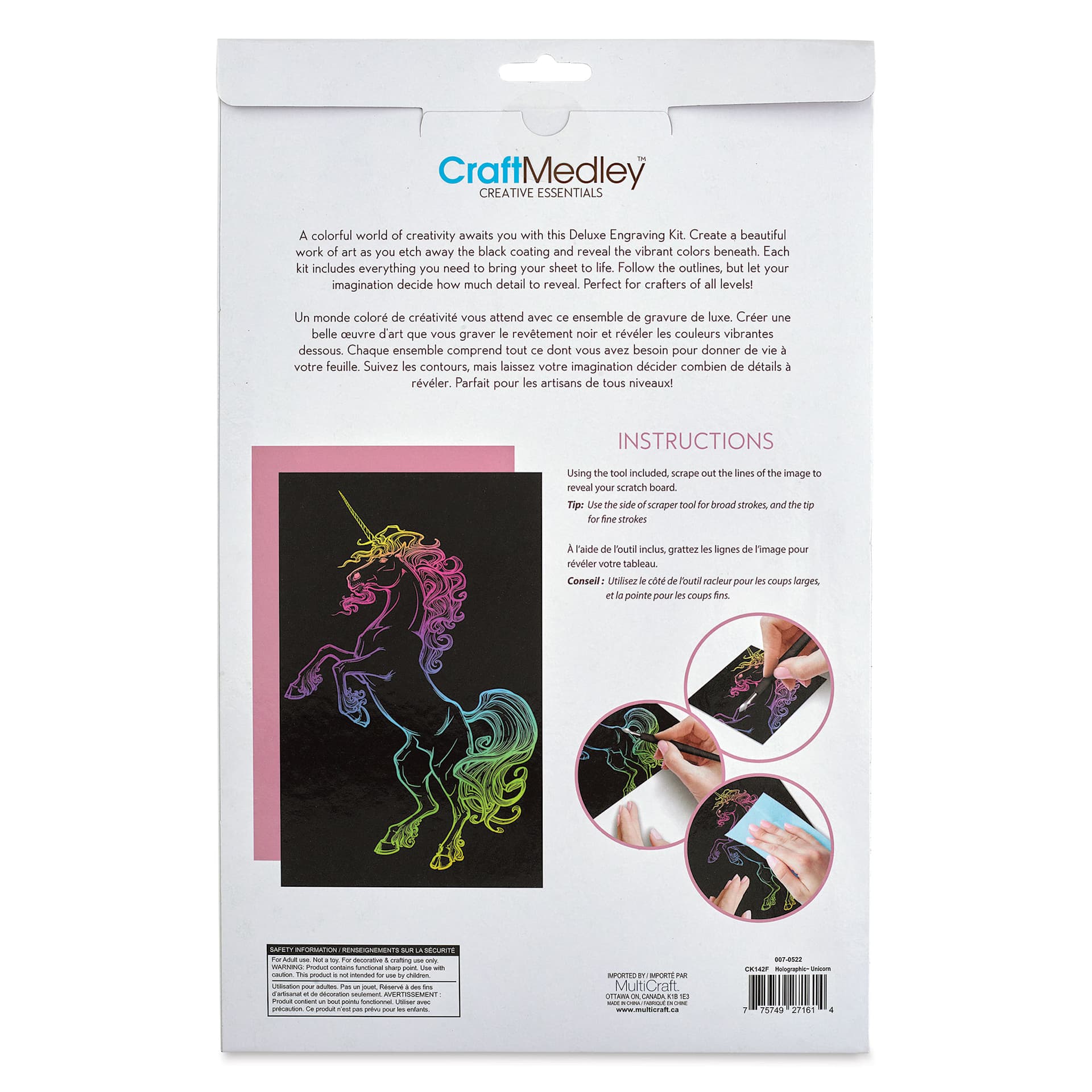 Craft Medley Deluxe Engraving Kit - Holographic Unicorn, back of the packaging