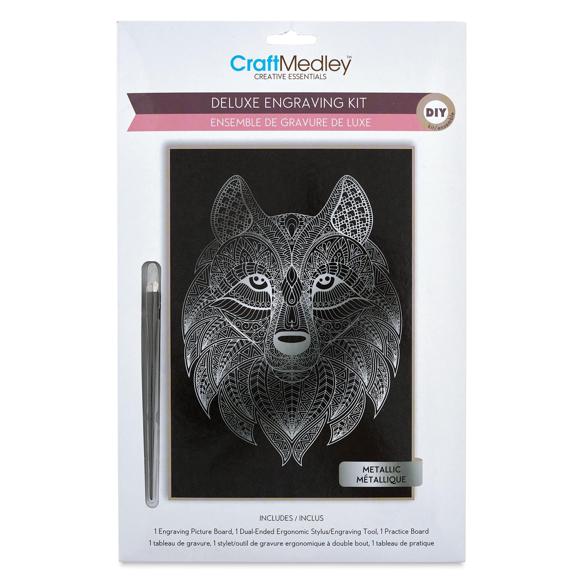 Craft Medley Deluxe Engraving Kit - Metallic Wolf, front of the packaging