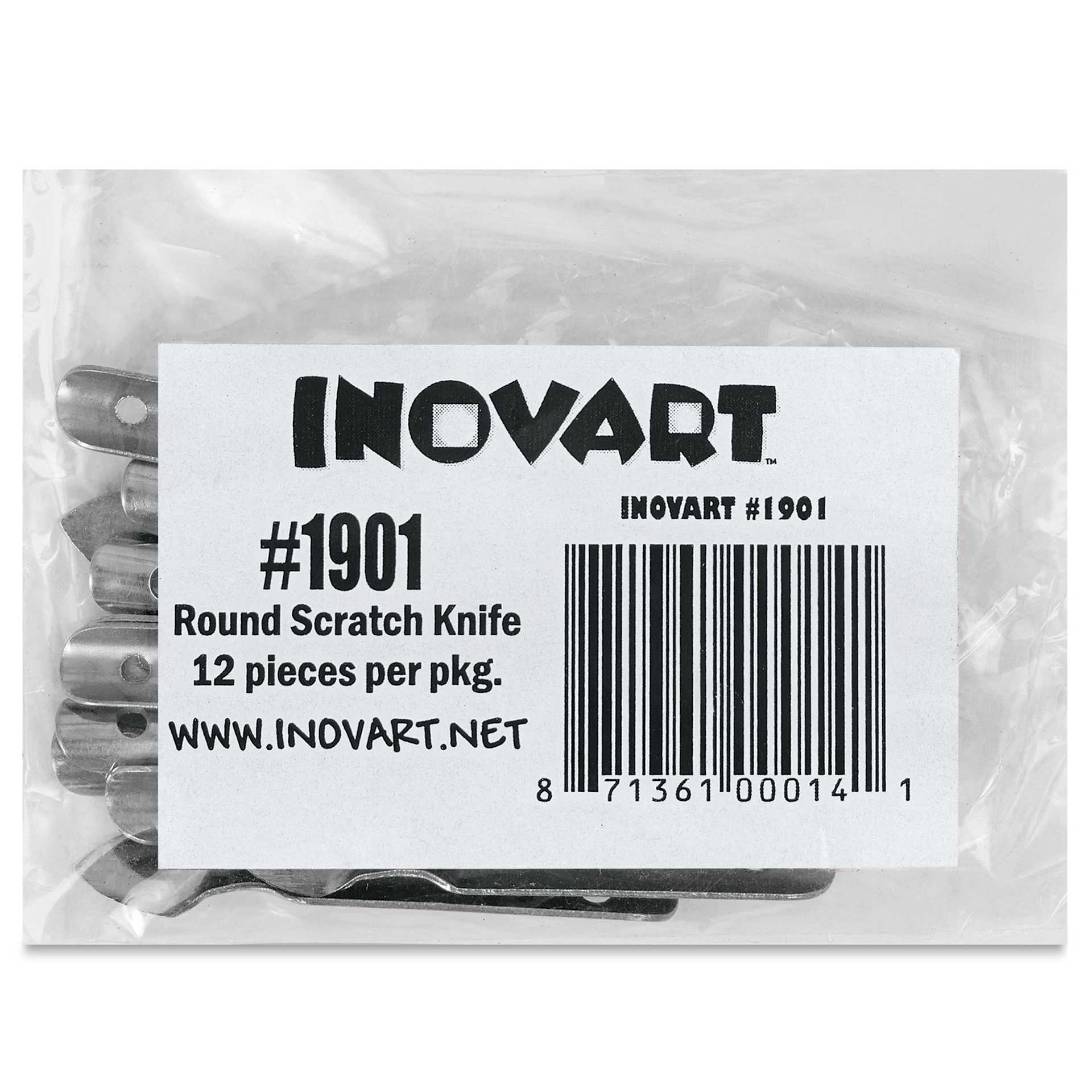 Inovart Skratch N' Sketch Scratch Knives - Round, Pkg of 12, front of the packaging
