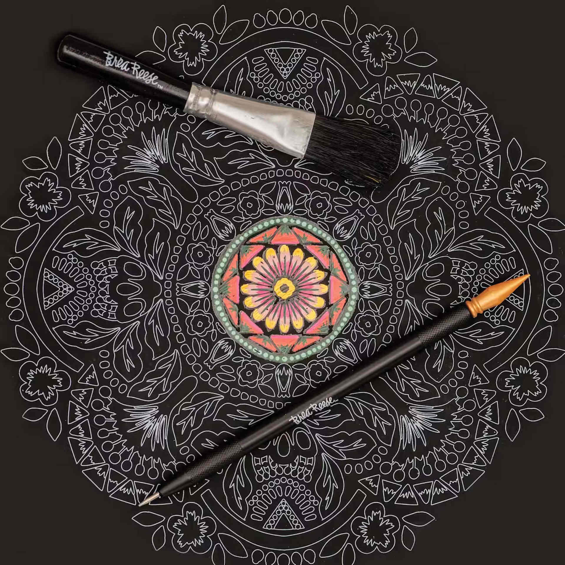 Brea Reese Scratch Art Kit - Mandala design and tools